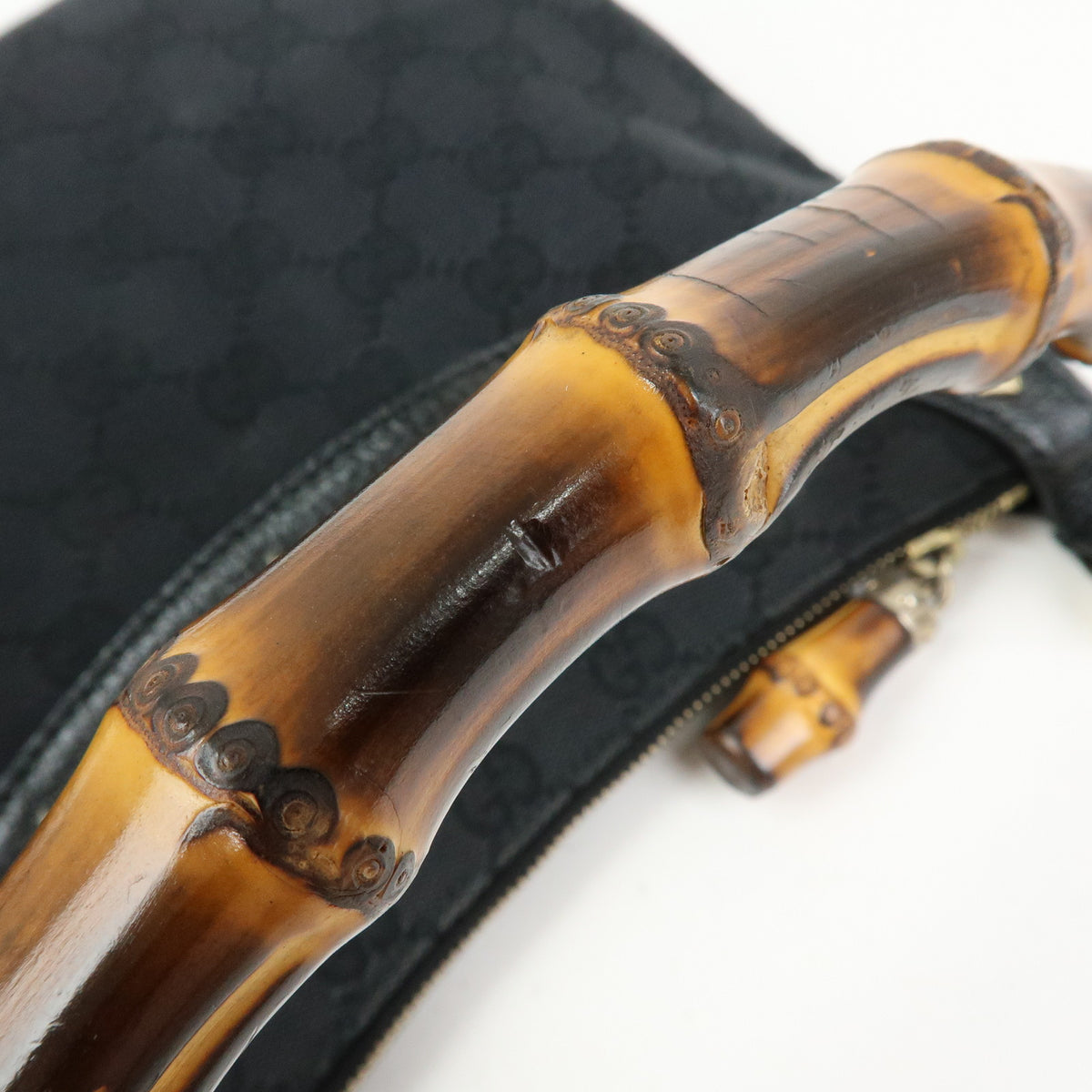 GUCCI Bamboo GG Canvas Leather Hand Bag Black 137378