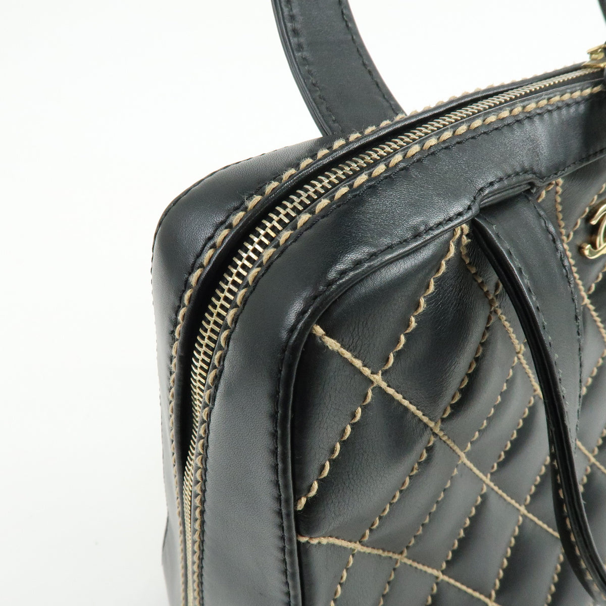 CHANEL Wild Stitch COCO Mark Calf Skin Hand Bag Black A14693