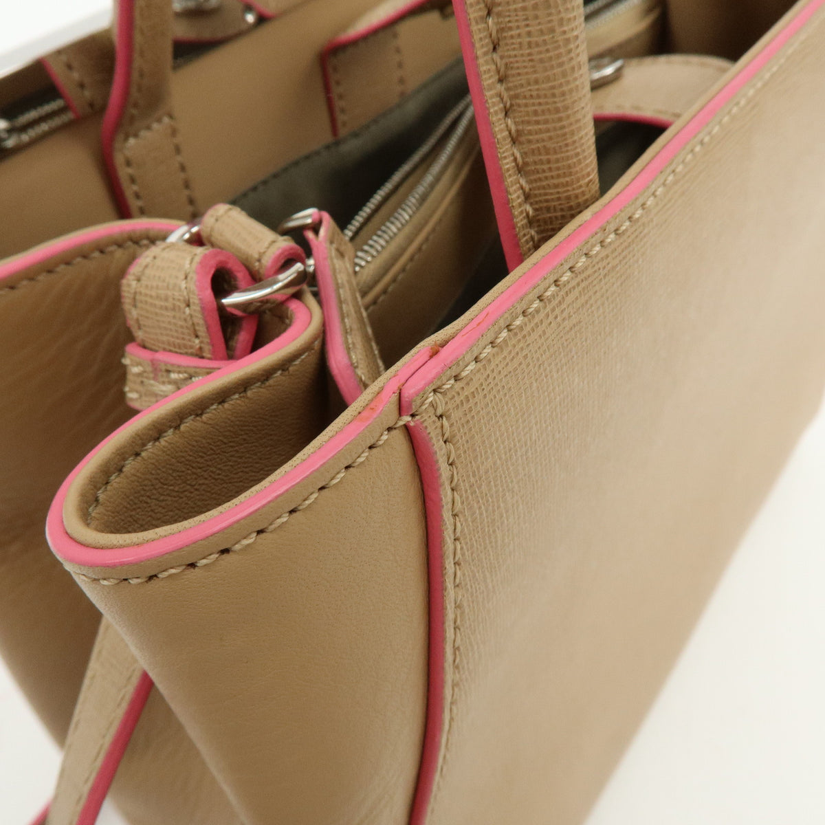 FENDI PETITE 2JOURS Calf Leather 2Way Bag Hand Bag Beige Pink 8BH253