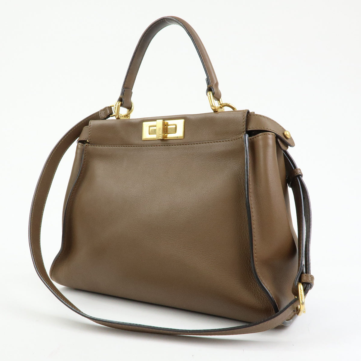 FENDI Peekaboo Medium Leather 2Way Hand Bag Shoulder Bag Brown 8BN290