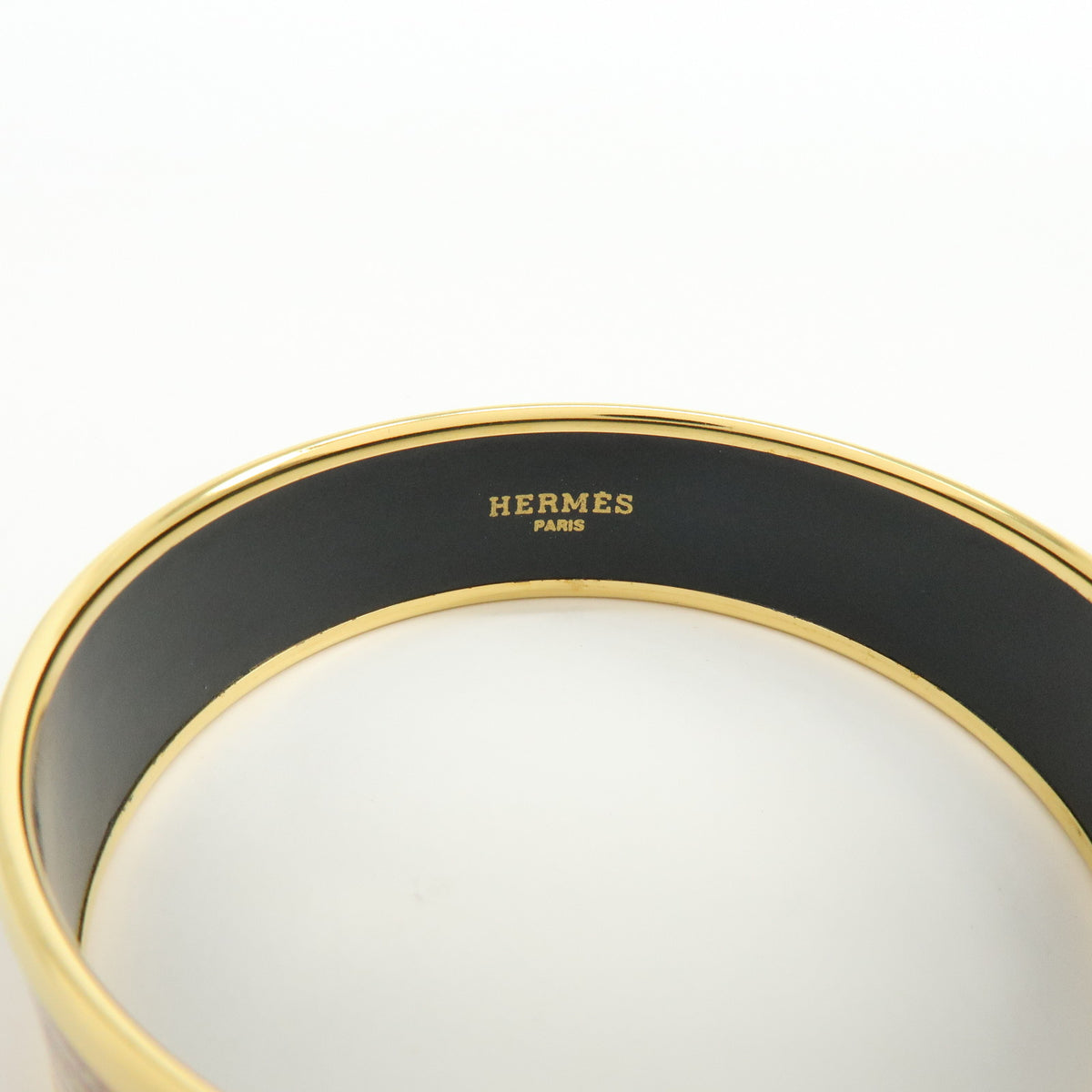 HERMES Email MM Gold Plated Metal Bracelet Bangle Gold Red