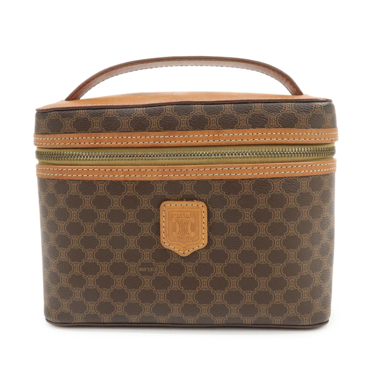 CELINE Macadam PVC Leather Hand Bag Vanity Bag Brown