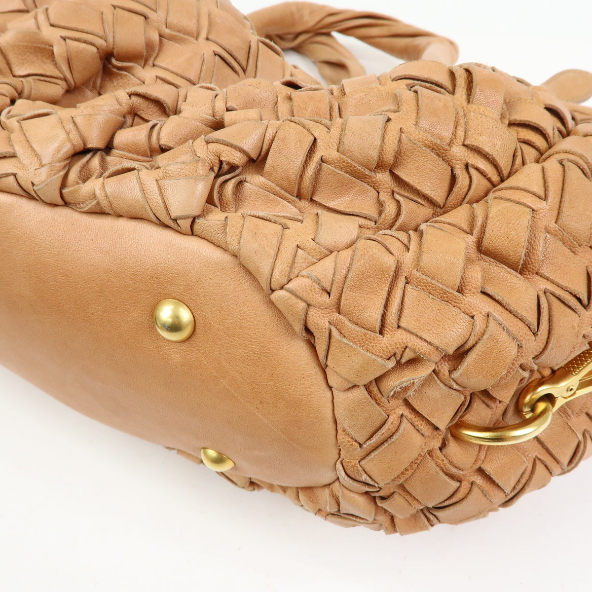 MIU MIU Leather Blaid Shoulder Bag Hand Bag Brown