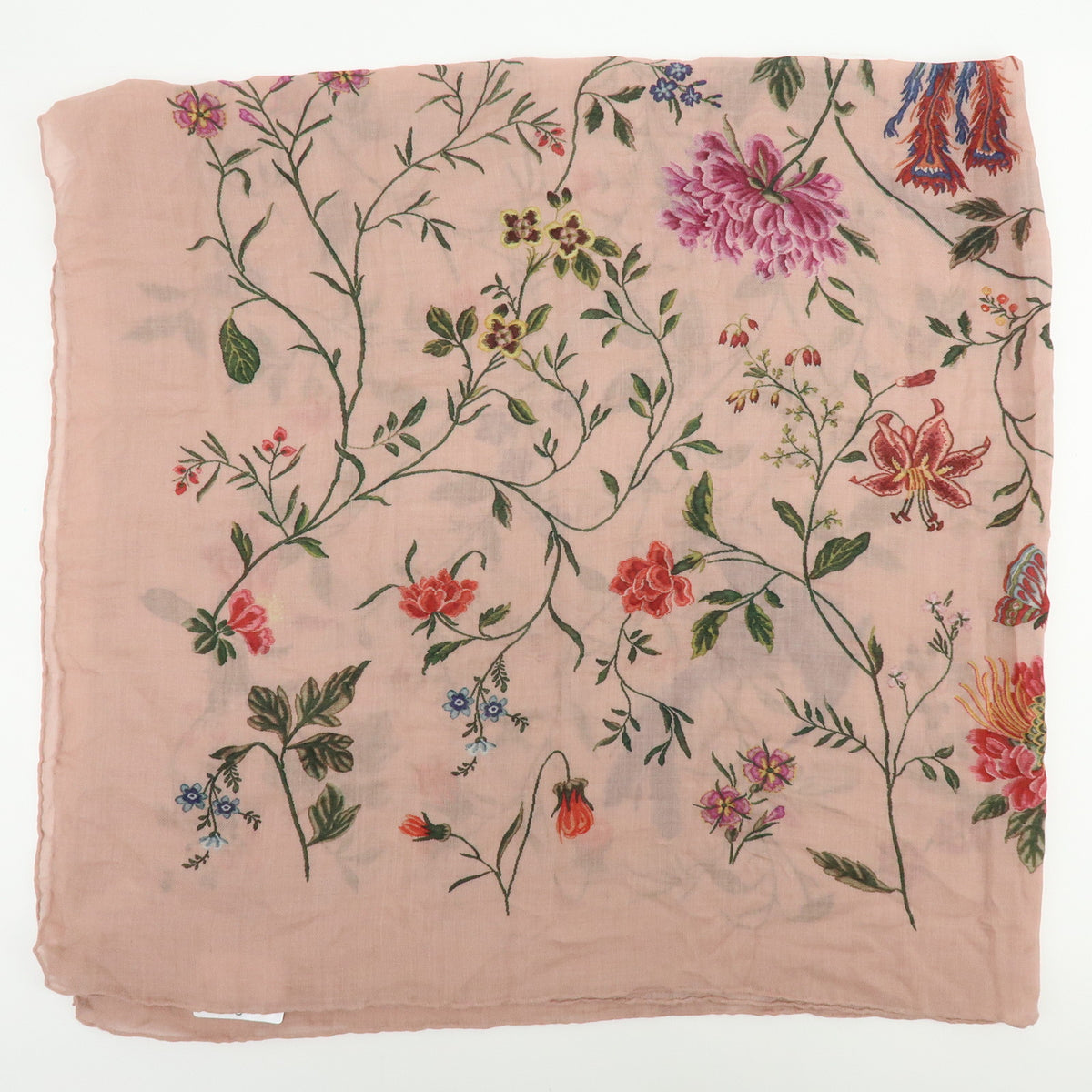 Christian Dior Cashmere 100% Scarf Bird Floral Pink Green Blue Red