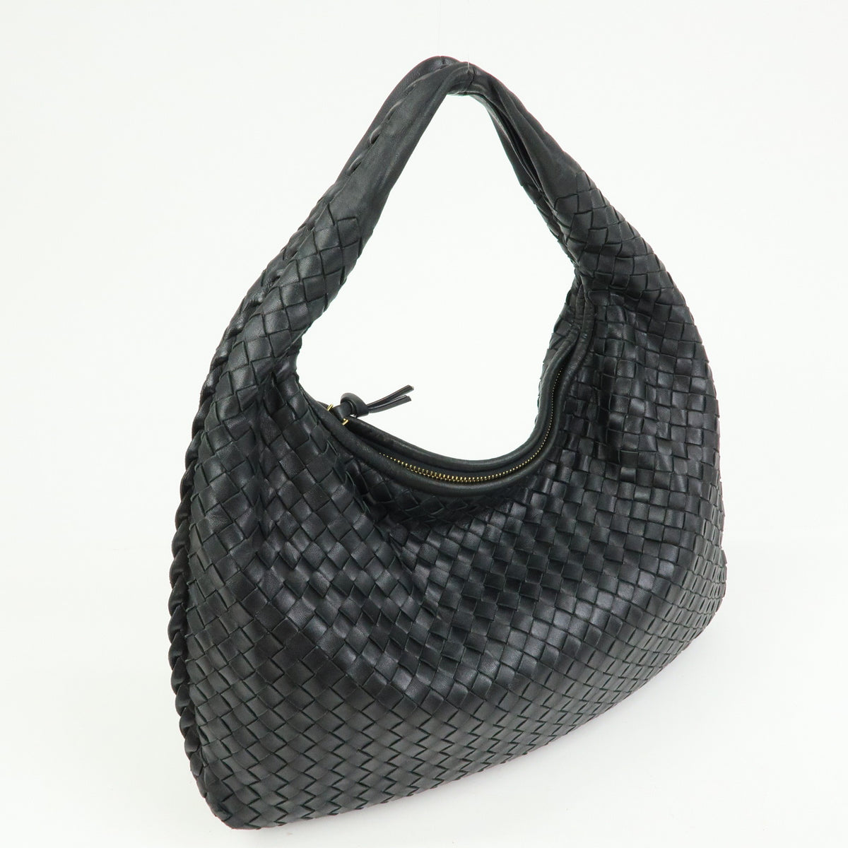 BOTTEGA VENETA Hobo Intrecciato Leather Shoulder Bag Black 115653