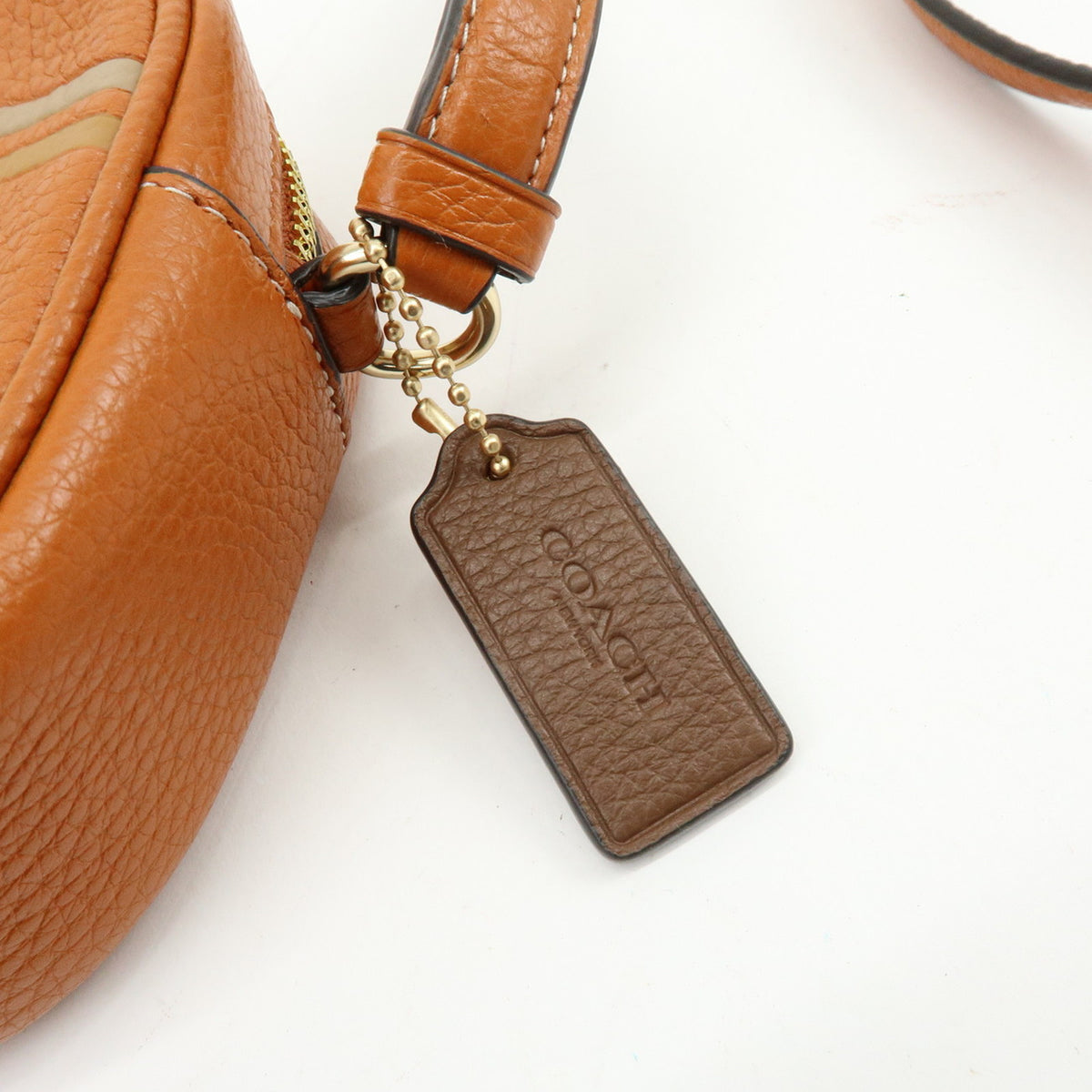 COACH Logo Leather Shoulder Bag Crossbody Bag Camel Brown