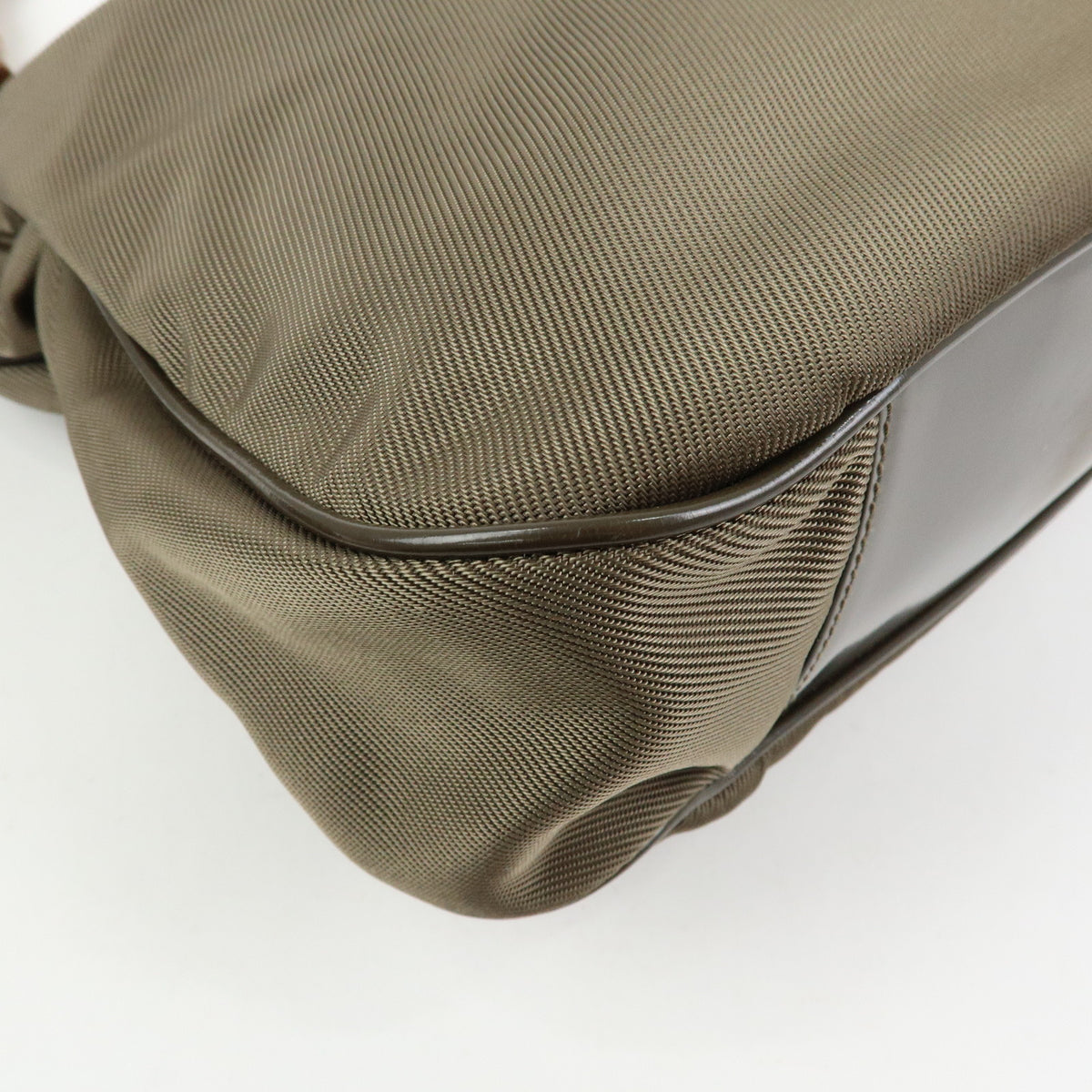 GUCCI Bamboo Nylon Leather 2Way Bag Hand Bag Khaki 001・2123・1577