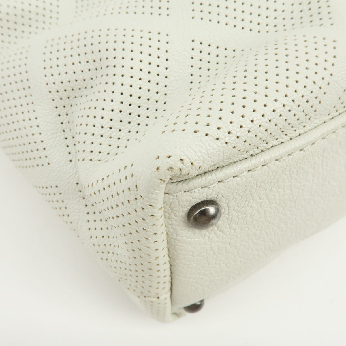 CHANEL COCO Mark Leather Perforated Shoulder Bag Hand Bag White
