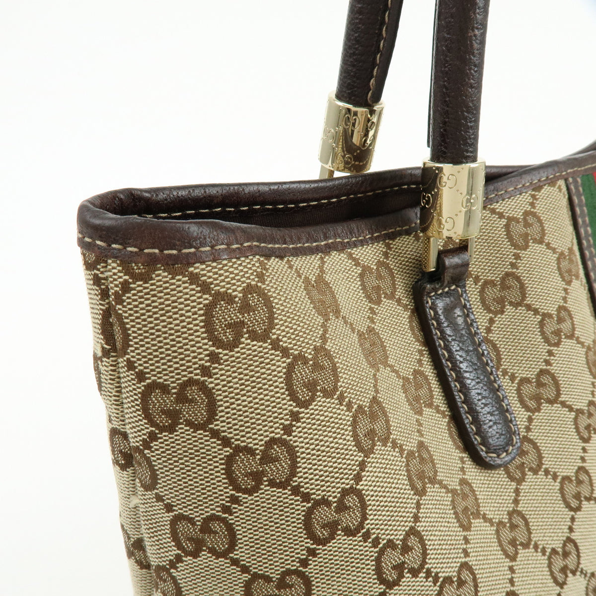 GUCCI Sherry GG Canvas Leather Tote Bag Shoulder Bag Beige Brown 162160