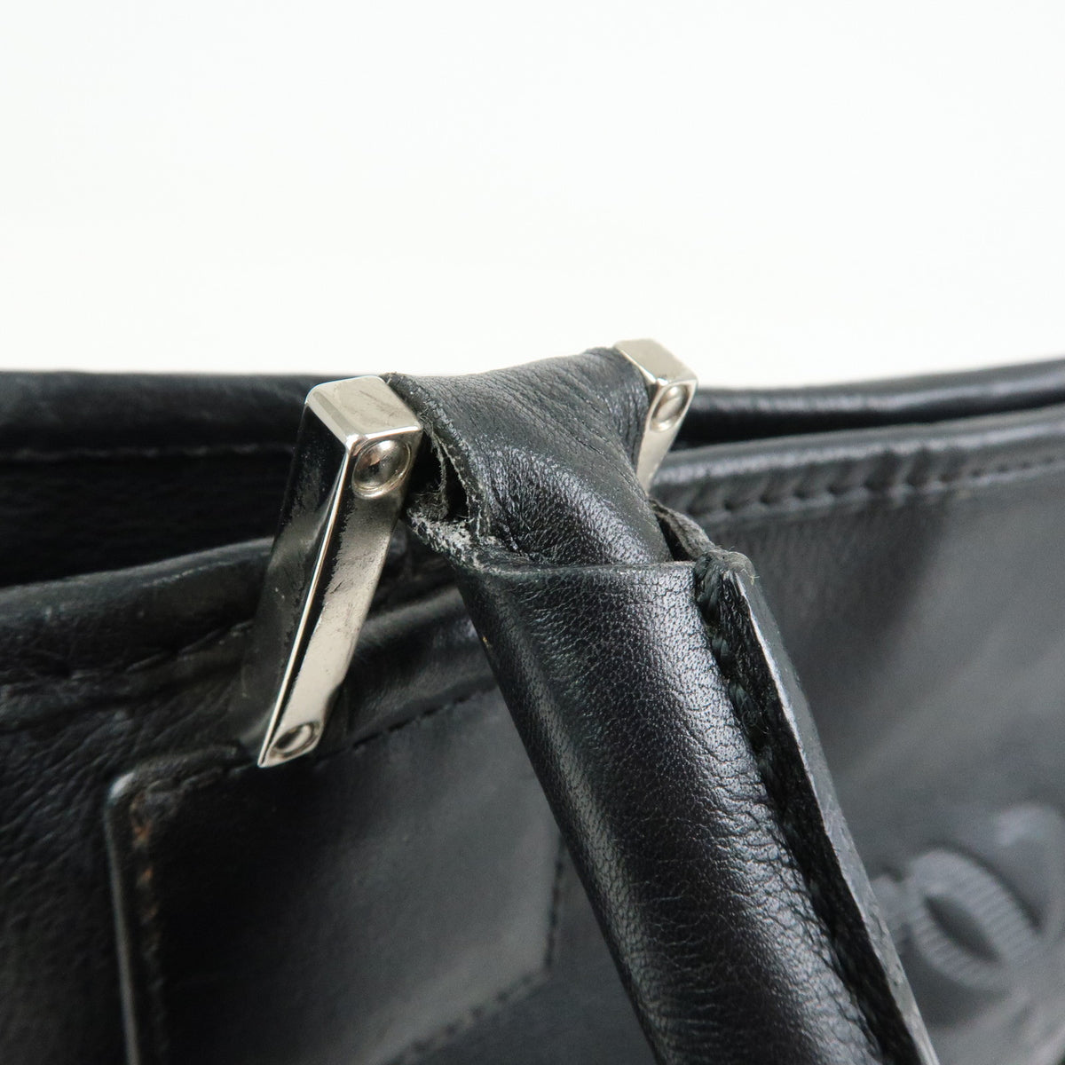 LOEWE Anagram Amazona Fusta Leather Tote Bag Hand Bag Black Silver