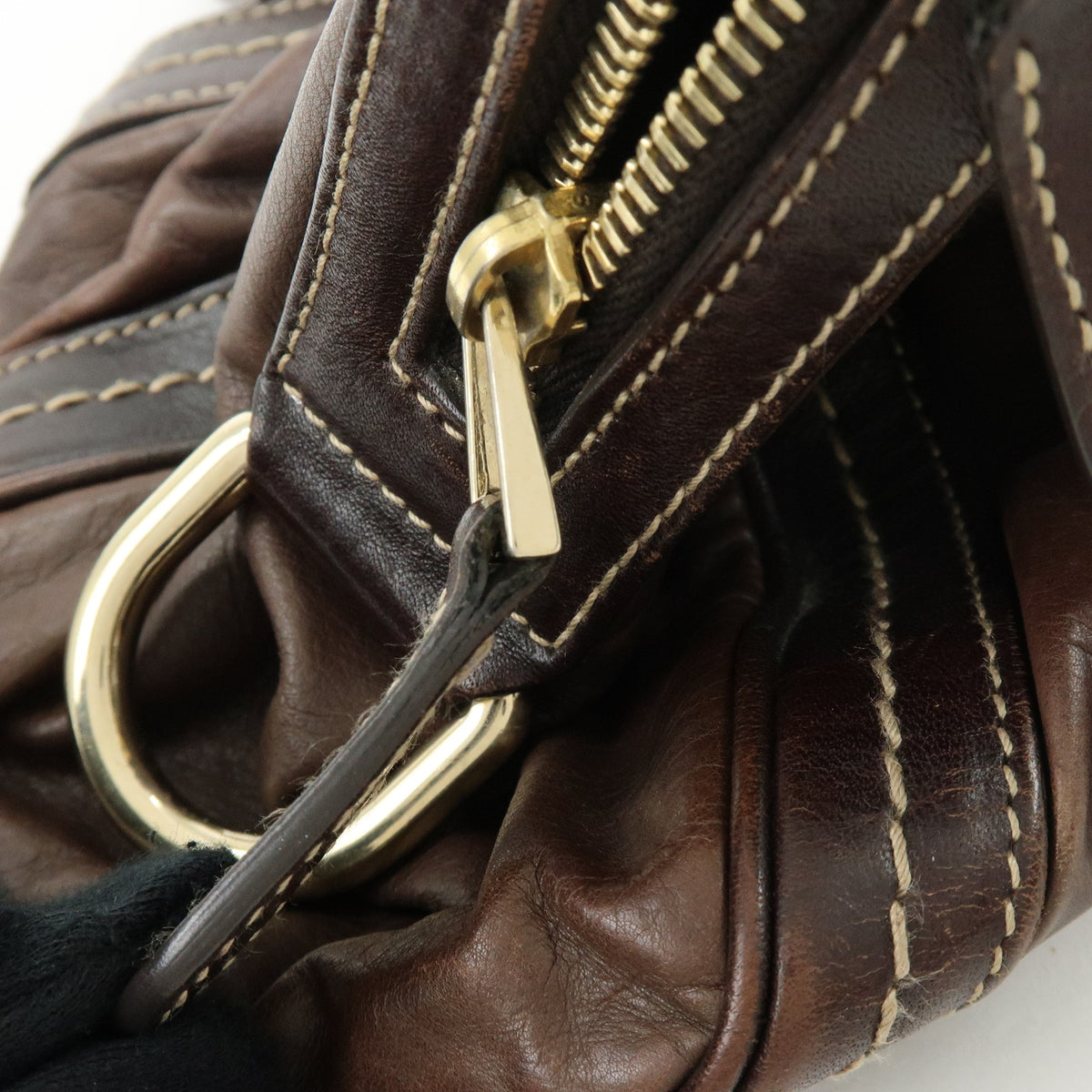 GUCCI Duchessa Leather Mini Boston Bag Hand Bag Dark Brown 181487
