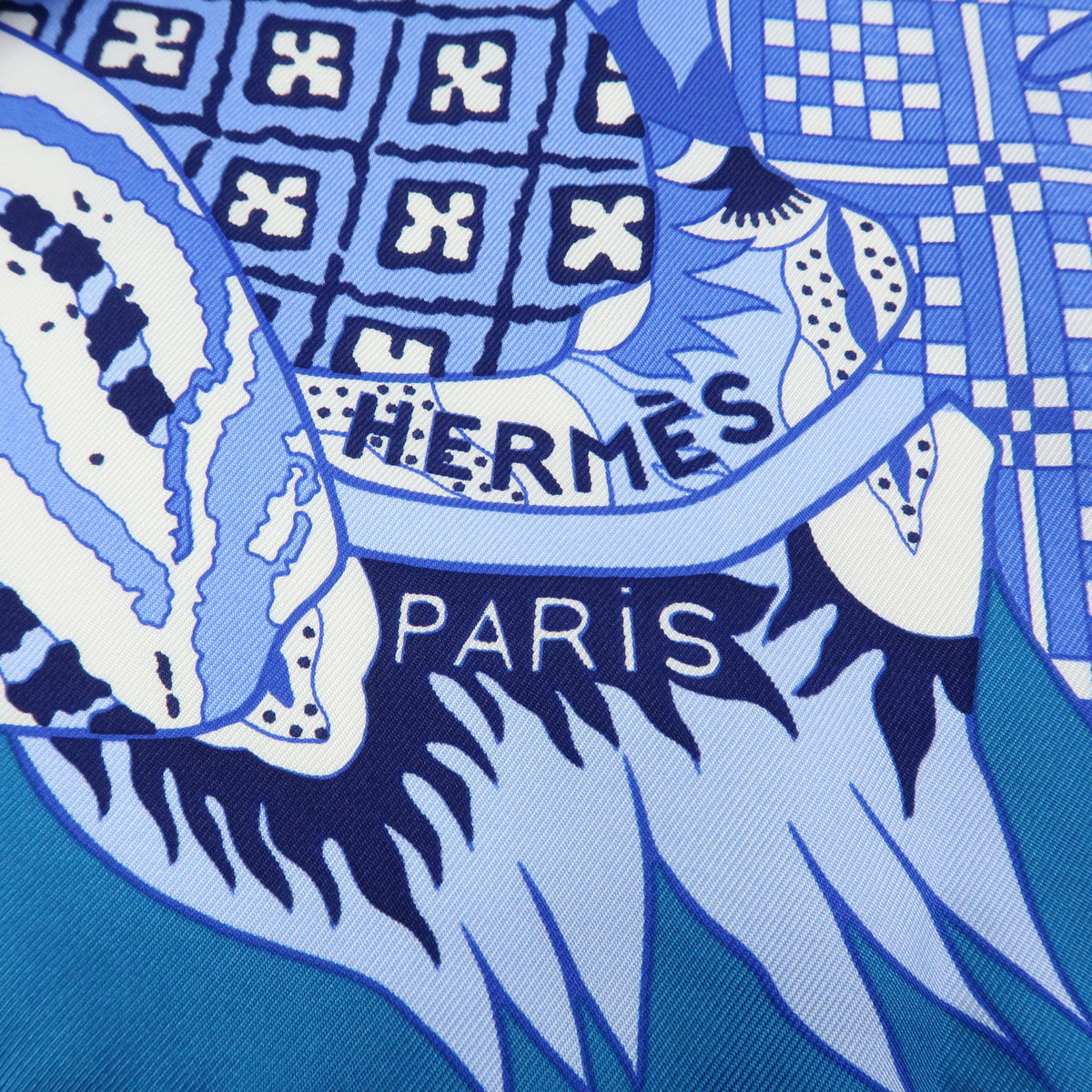HERMES Carre 90 Silk Scarf 100% FLEURS DINDIENNES Blue White