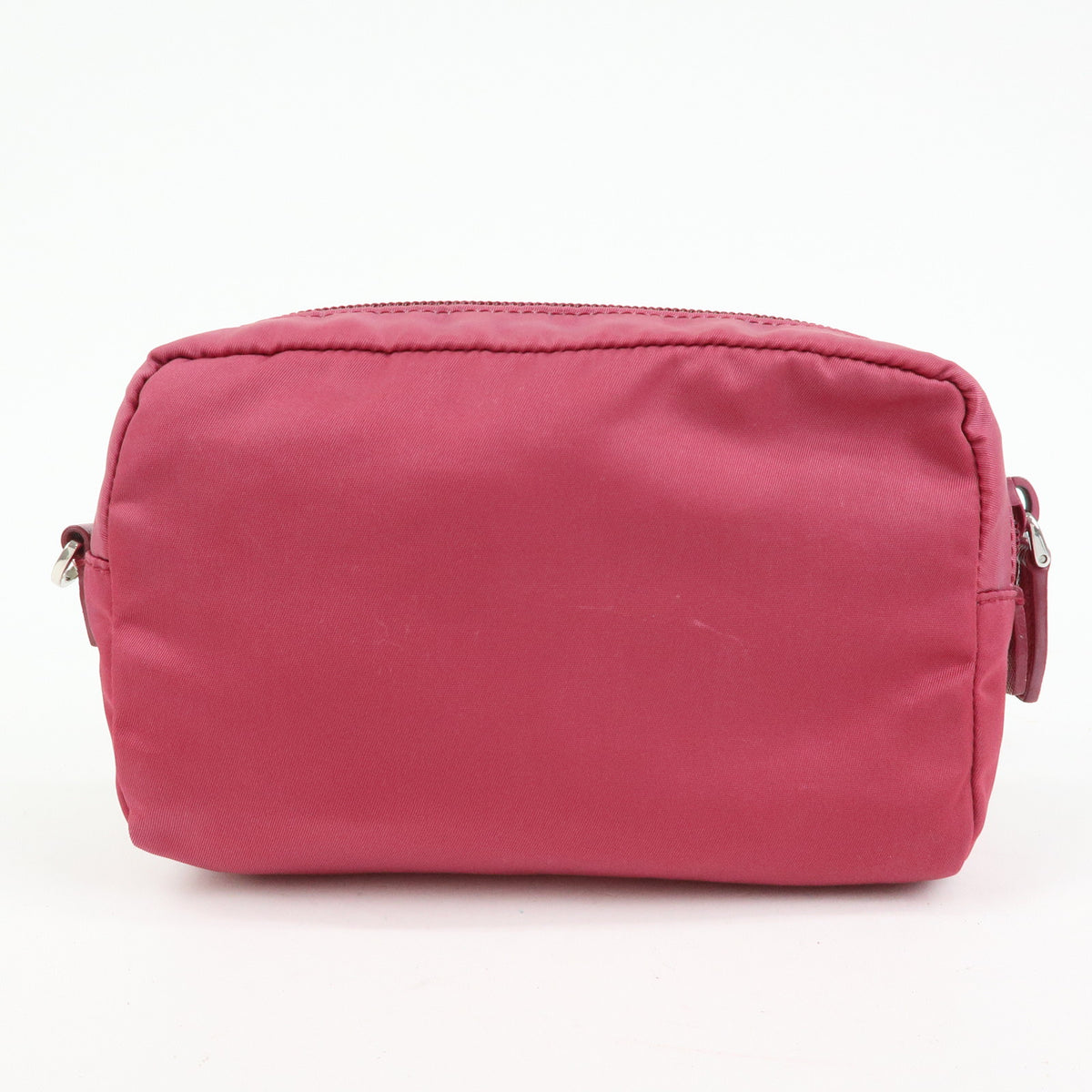 PRADA Triangle Logo Nylon Saffiano Leather Cosmetic Pouch Pink 1N0340