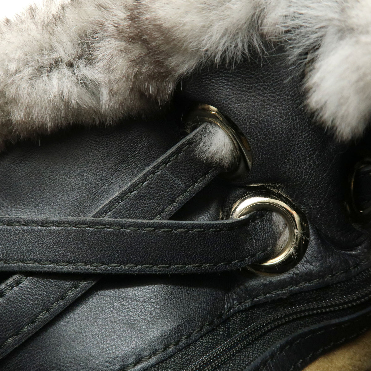 JIMMY CHOO Lapin Rabbit Fur Leather Hand Bag Tote Bag Brown Gray