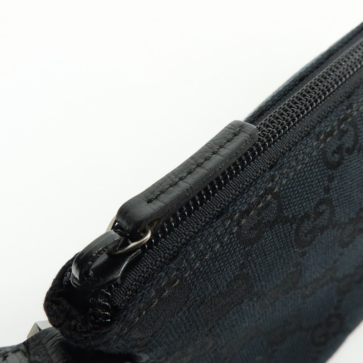 GUCCI Boat Bag Sherry GG Canvas Leather Hand Bag Pouch Black 141809