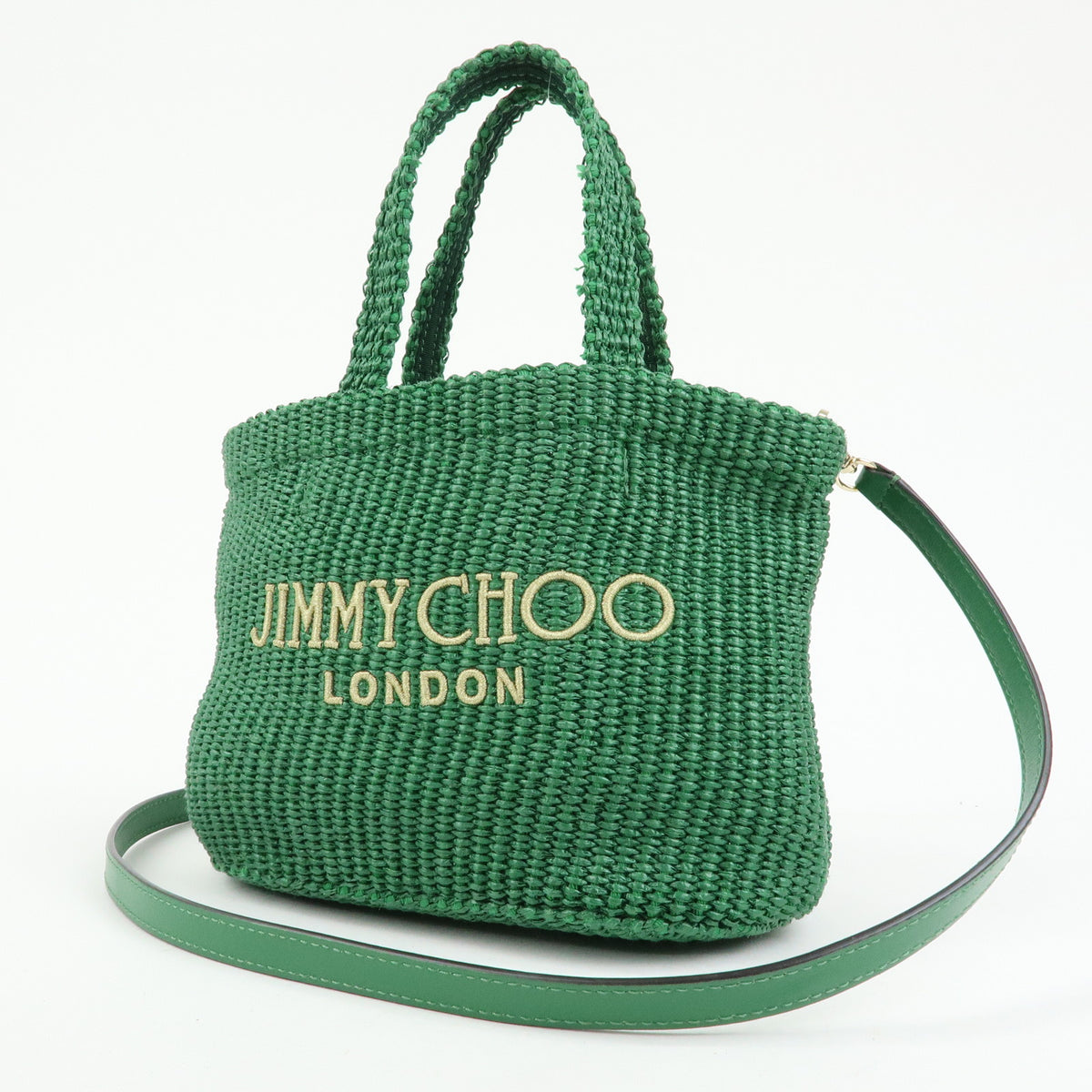 Jimmy Choo Beach Tote East West Raffia 2way Bag Hand Shoulder Bag Green