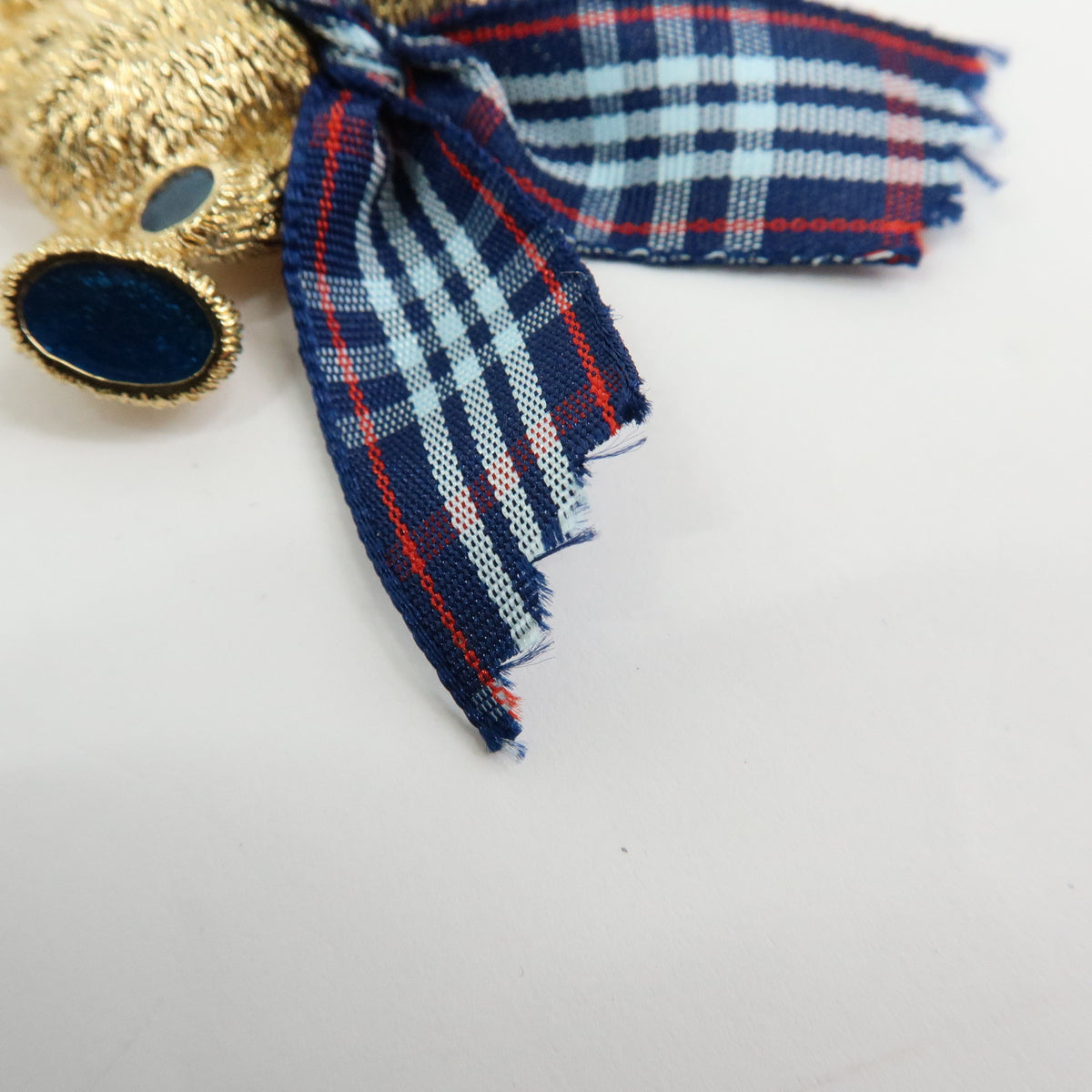 BURBERRY Teddy Bear With Plaid Ribbon Metal Pin Brooch Gold