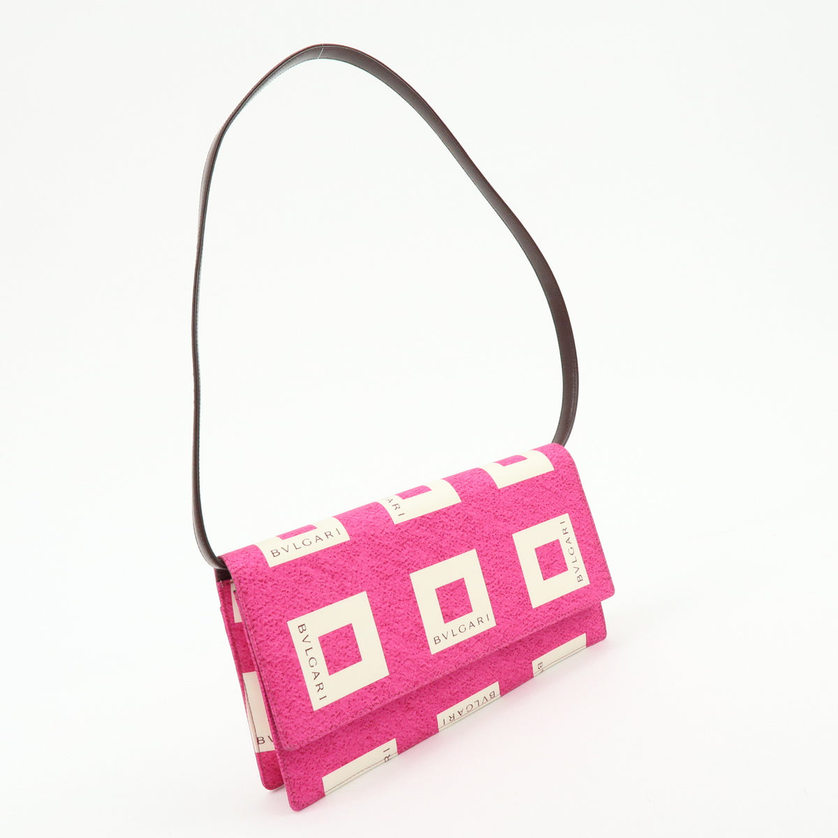BVLGARI Square Logo Nylon Leather 3Way Clutch Bag Shoulder Bag Pink