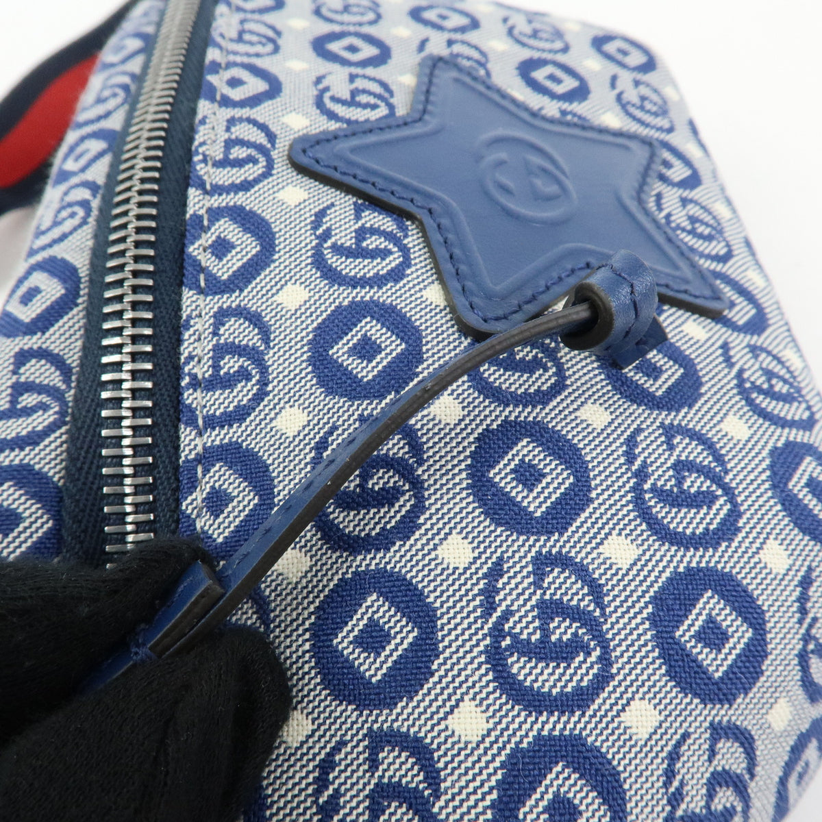 GUCCI Children's Canvas Leather Body Bag Waist Bag Blue 502095