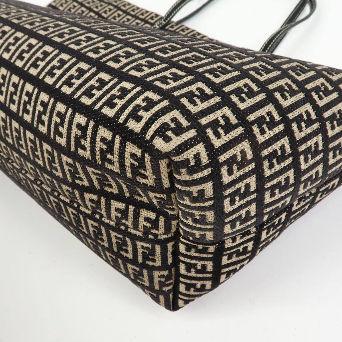 FENDI Zucchino Canvas Leather Tote Bag Shoulder Bag Black Beige 8BH005
