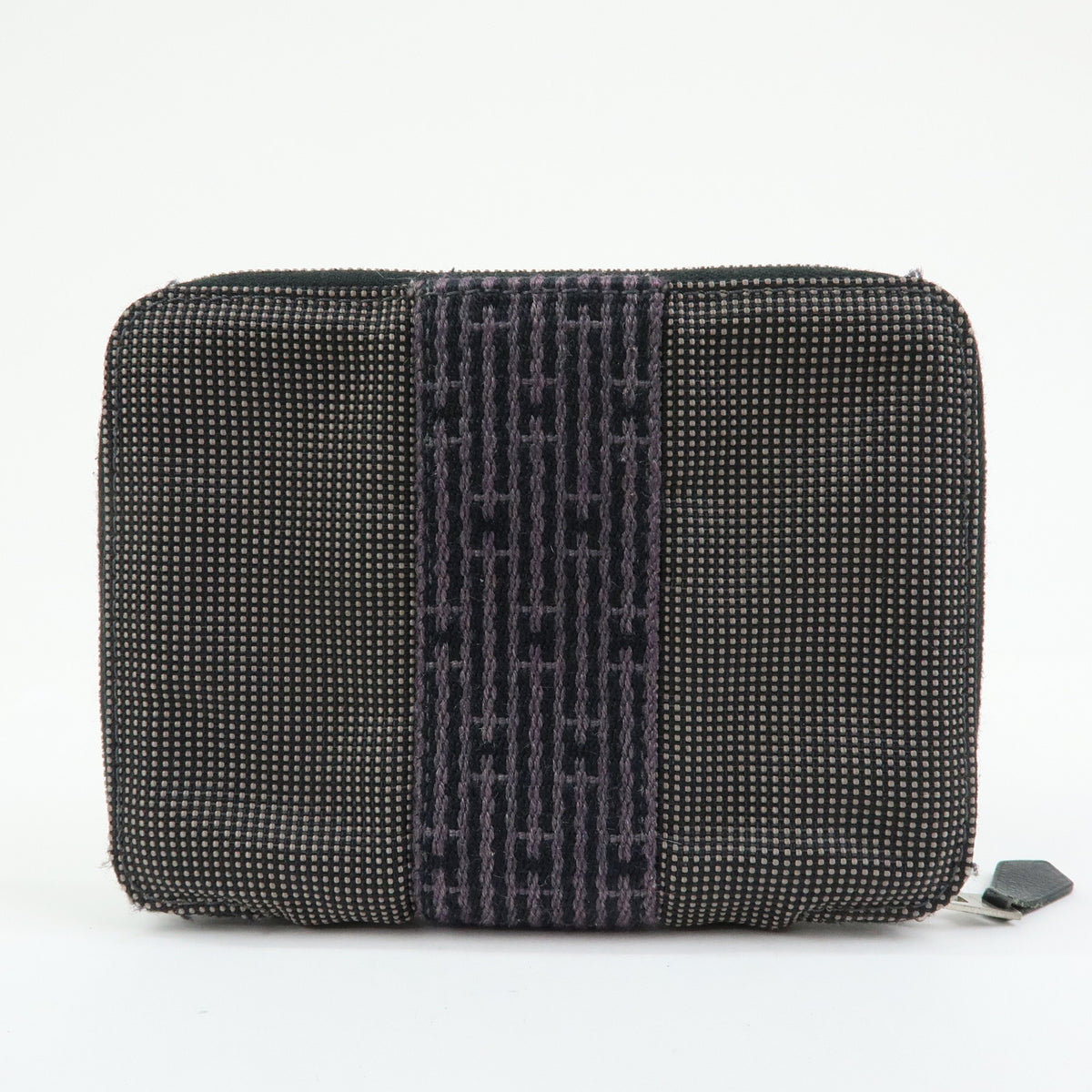 HERMES Herline Purse PM Nylon Canvas Leather Zip Wallet Grey Black