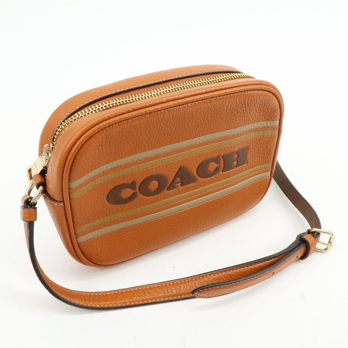 COACH Logo Leather Shoulder Bag Crossbody Bag Camel Brown