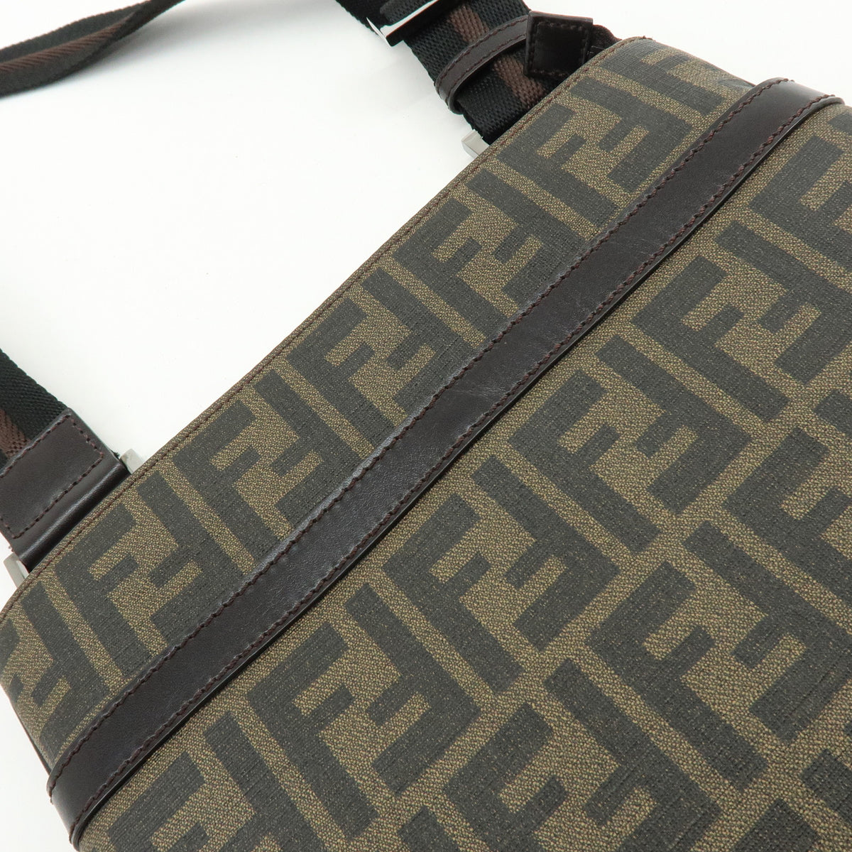 FENDI Zucca PVC Coated Canvas Leather Shoulder Bag Brown 7VA348