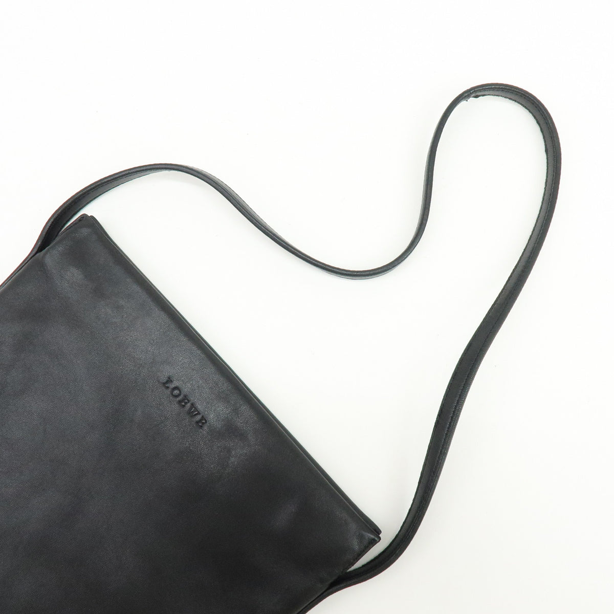 LOEWE Logo Nappa Leather Flat Shoulder Bag Crossbody Bag Black