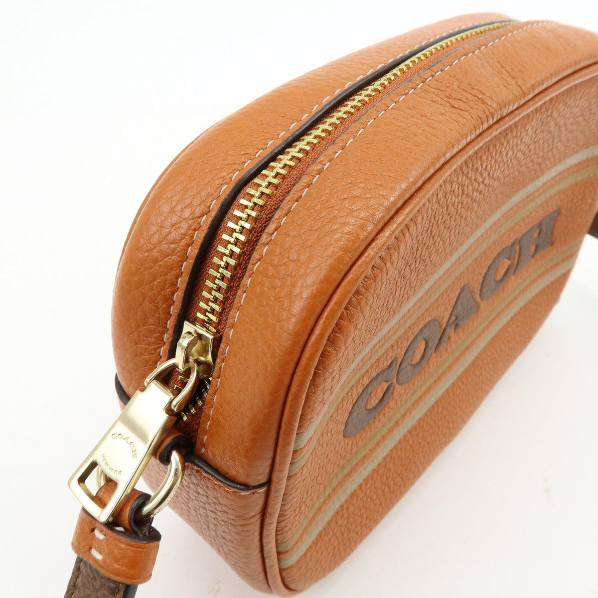 COACH Logo Leather Shoulder Bag Crossbody Bag Camel Brown
