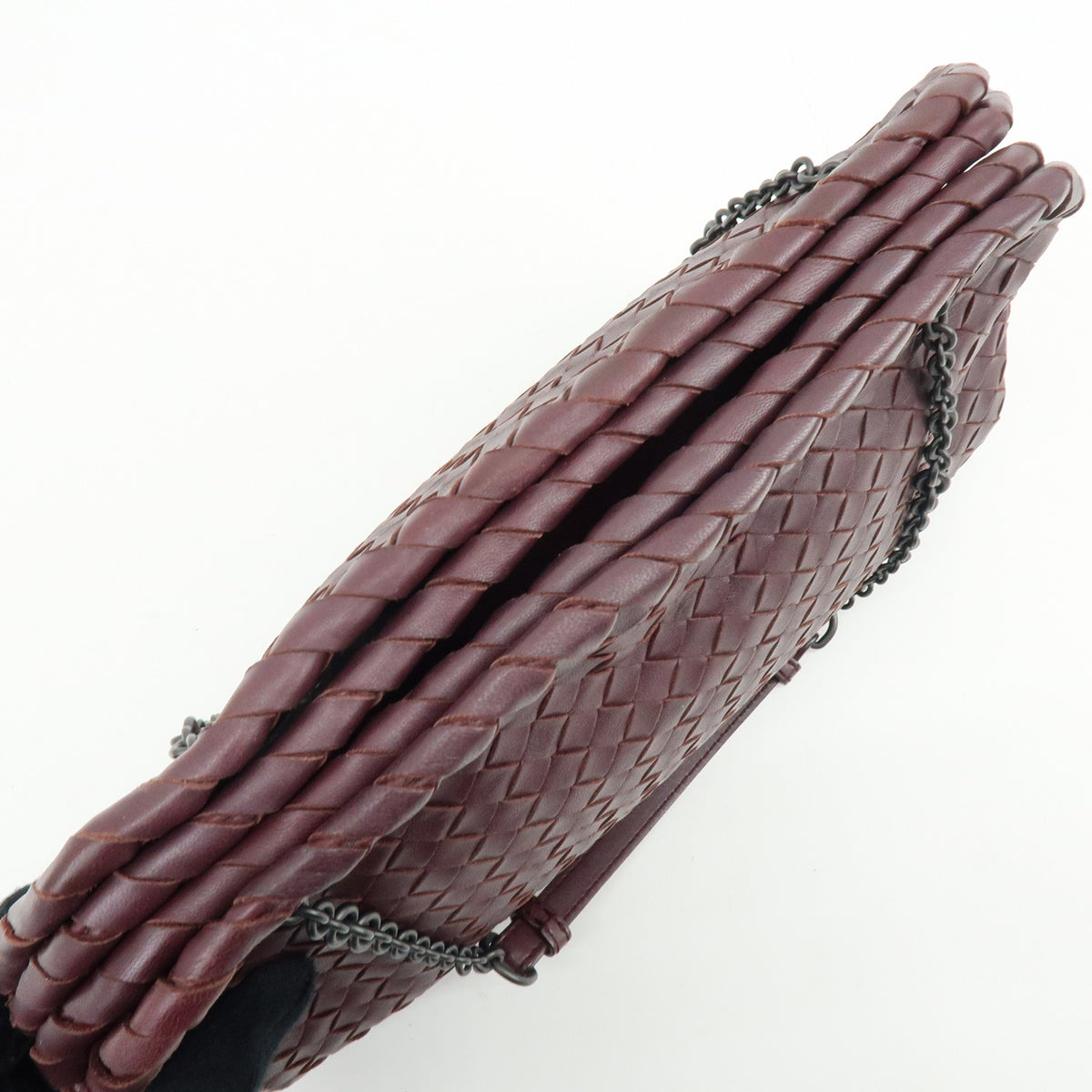 BOTTEGA VENETA intrecciato Leather Shoulder Bag Bordeaux Wine Red