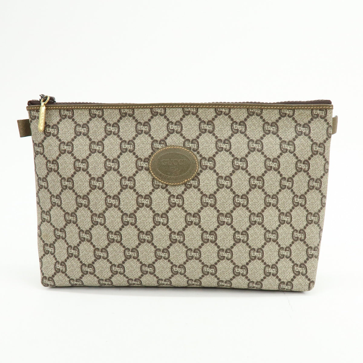 GUCCI Lot of 2 GG Plus Leather Clutch Bag Pouch Brown 39677-3/40272-8
