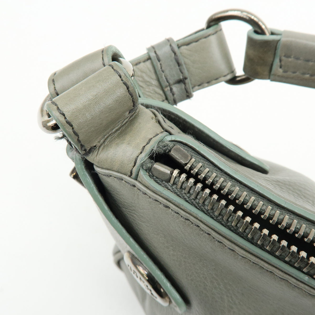 PRADA Buffalo Snap Leather Hand Bag Shoulder Bag Gray BR2666
