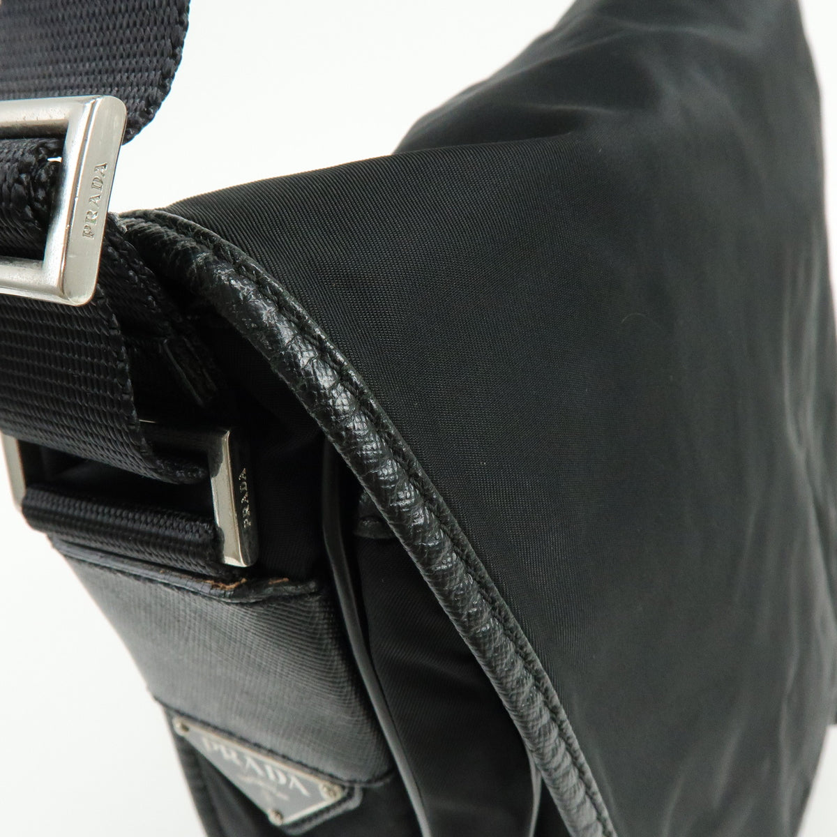 PRADA Triangle Logo Nylon Saffiano Leather Shoulder Bag Crossbody Bag