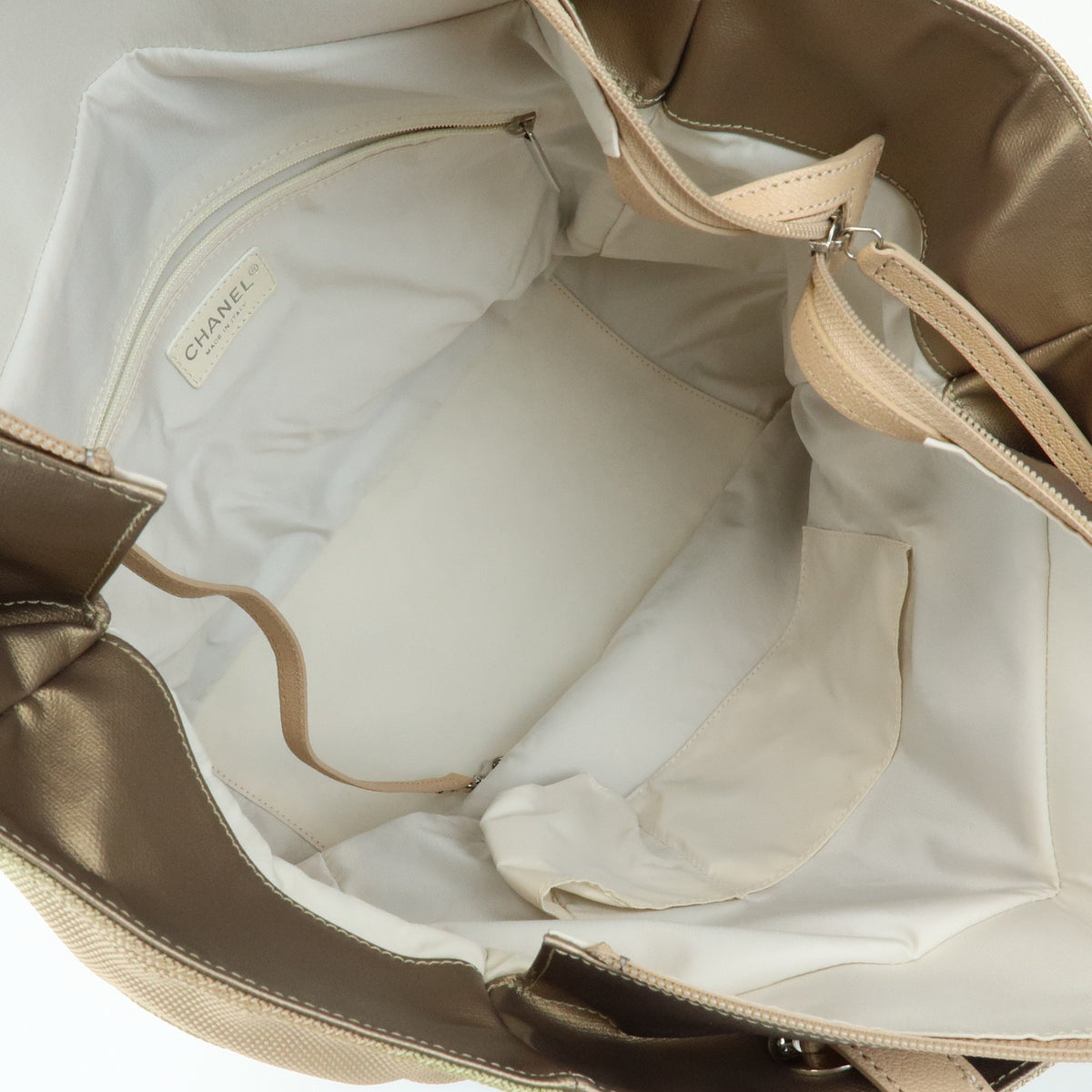 CHANEL Paris Biarritz MM PVC Leather Tote Bag Hand Bag Gold A34209