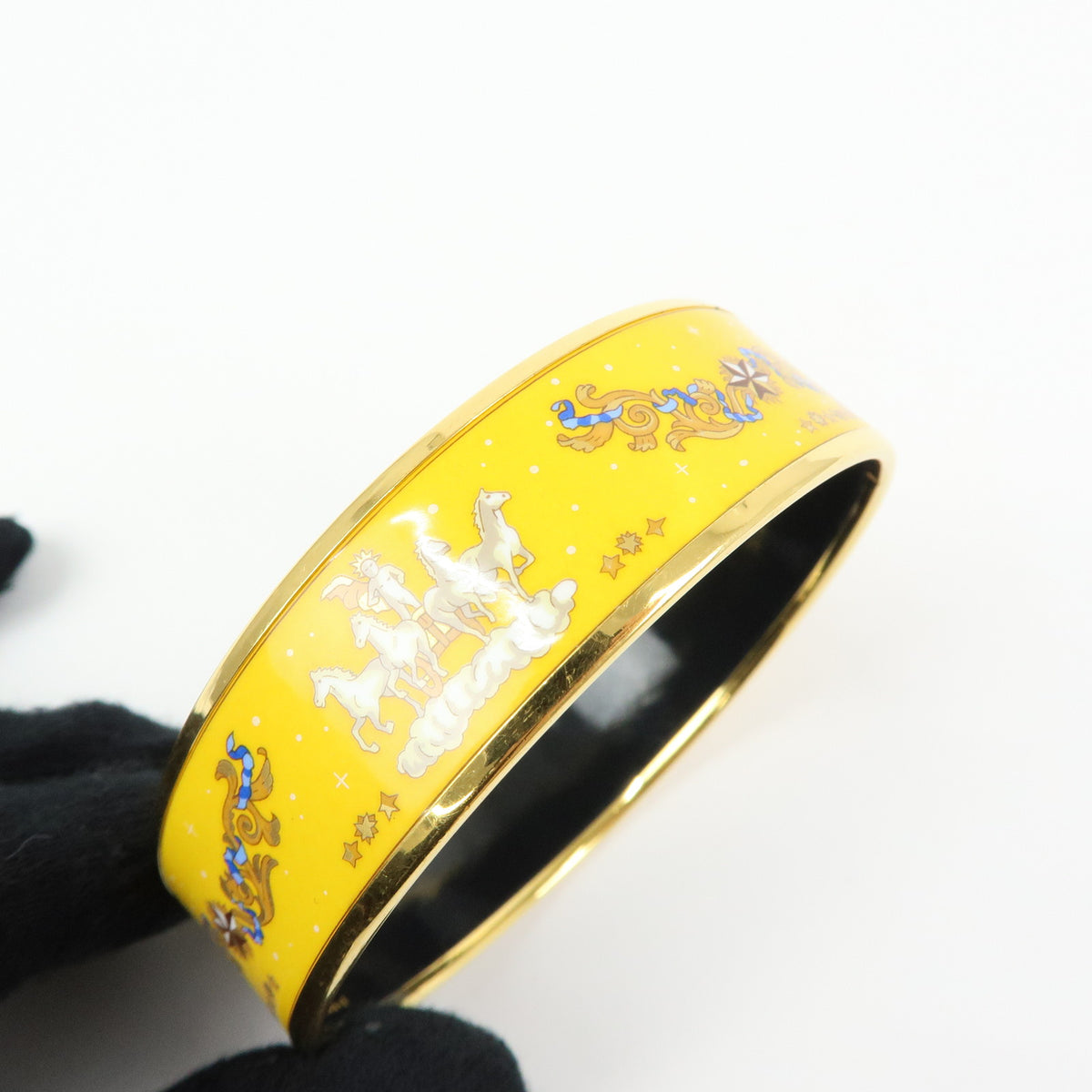 HERMES Email GM Gold Plated Bangle Bracelet Yellow
