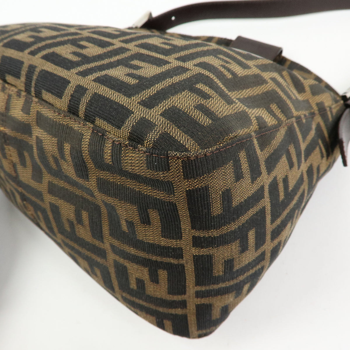 FENDI Zucca Canvas Leather Shoulder Bag Brown Black 125895