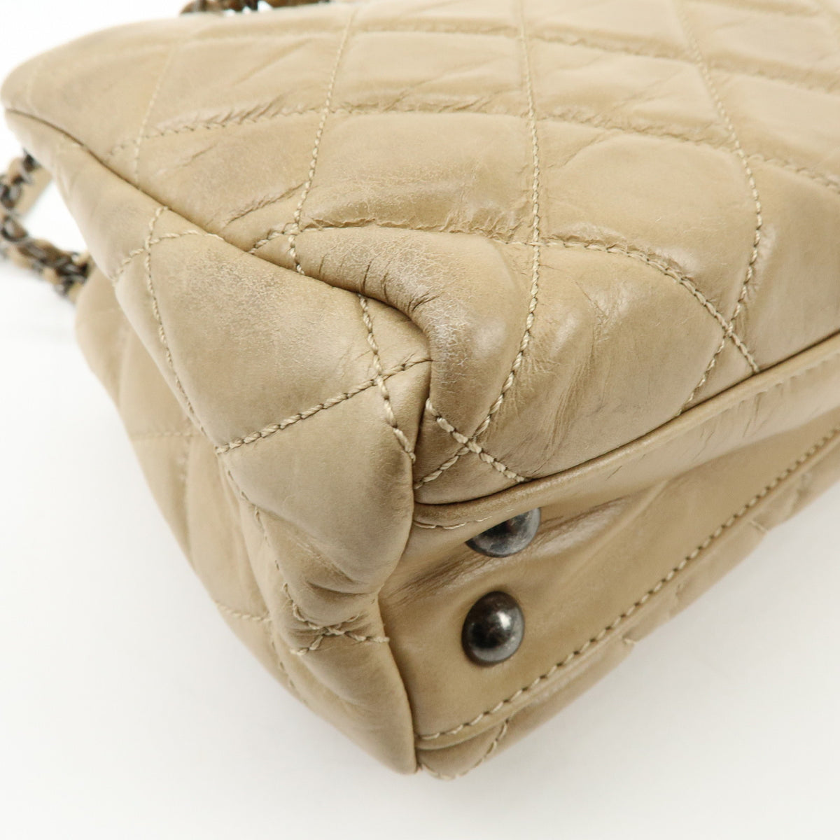 CHANEL COCO Mark Matelasse Chain Shoulder Bag Tote Bag Beige Silver