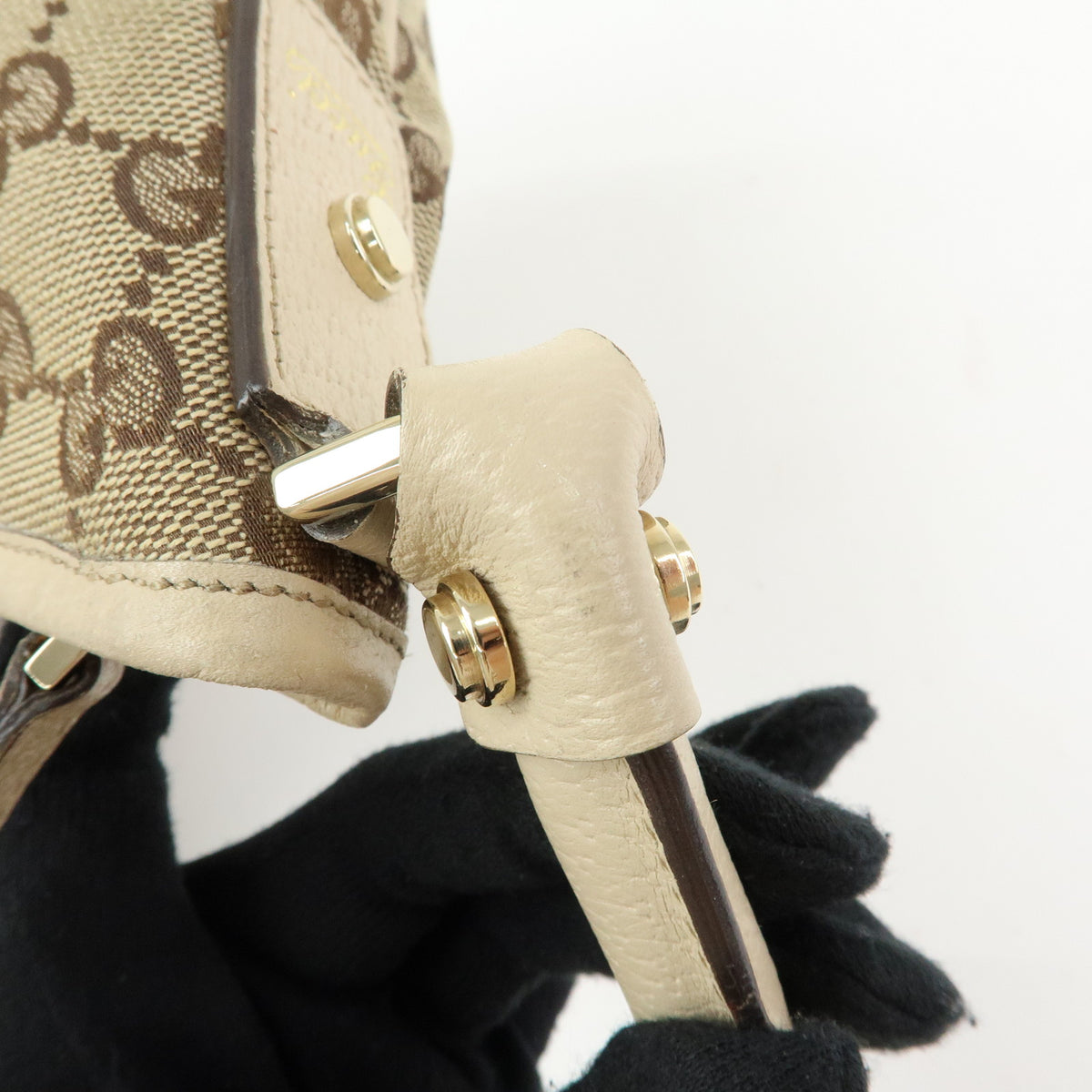 GUCCI Abbey GG Canvas Leather Shoulder Bag Beige Brown Ivory 130738