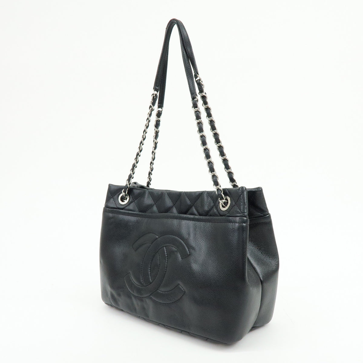 CHANEL COCO Mark Caviarskin Chain Shoulder Bag Black Silver