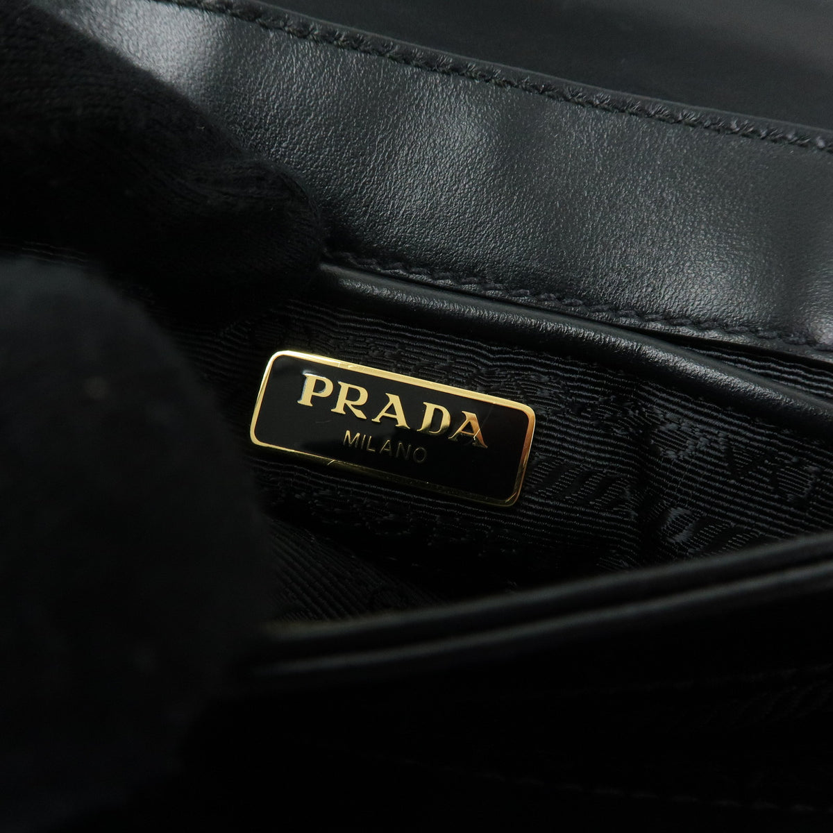 PRADA Logo Saffiano Nylon Leather Chain Shoulder Crossbody Bag Black