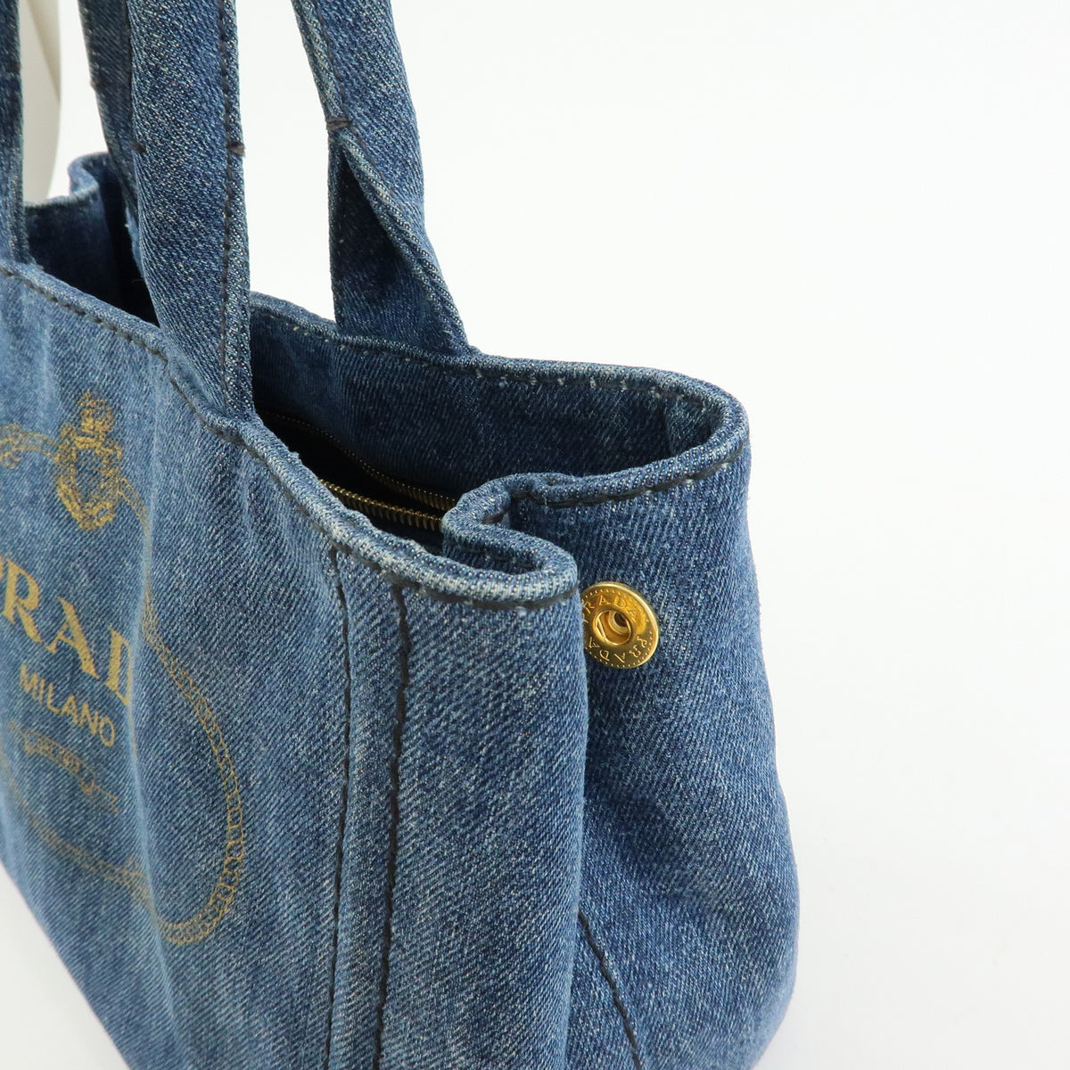 PRADA Triangle Logo Canapa Mini Denim 2Way Bag Hand Bag Blue 1BG439