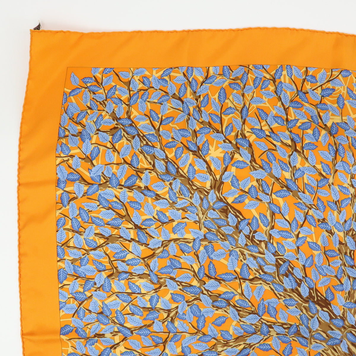 HERMES Carre 90 Silk 100% Scarf AXIS MUNDI Orange Blue Brown
