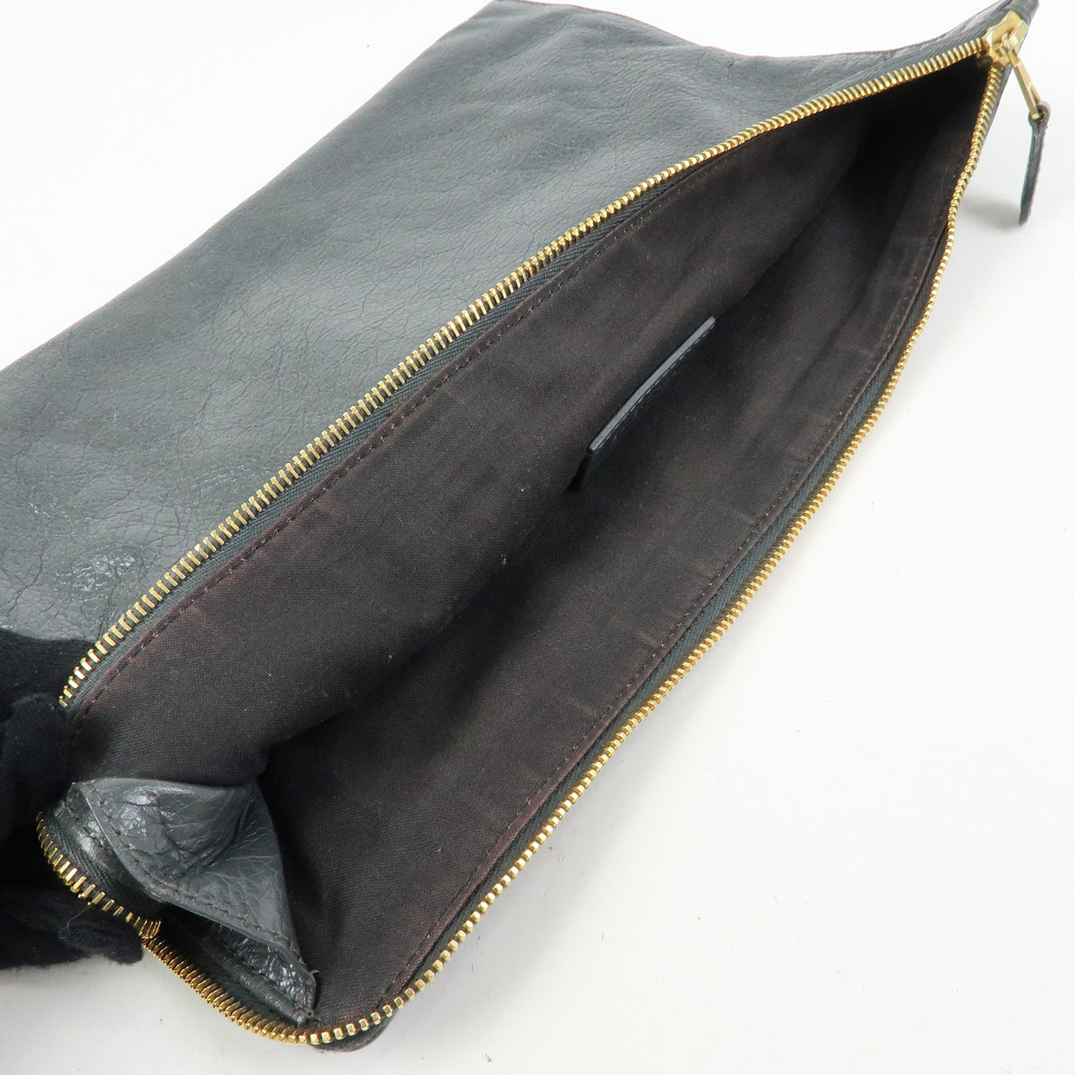 BALENCIAGA City Giant Motor Clutch Bag Leather Pouch Gray 370994