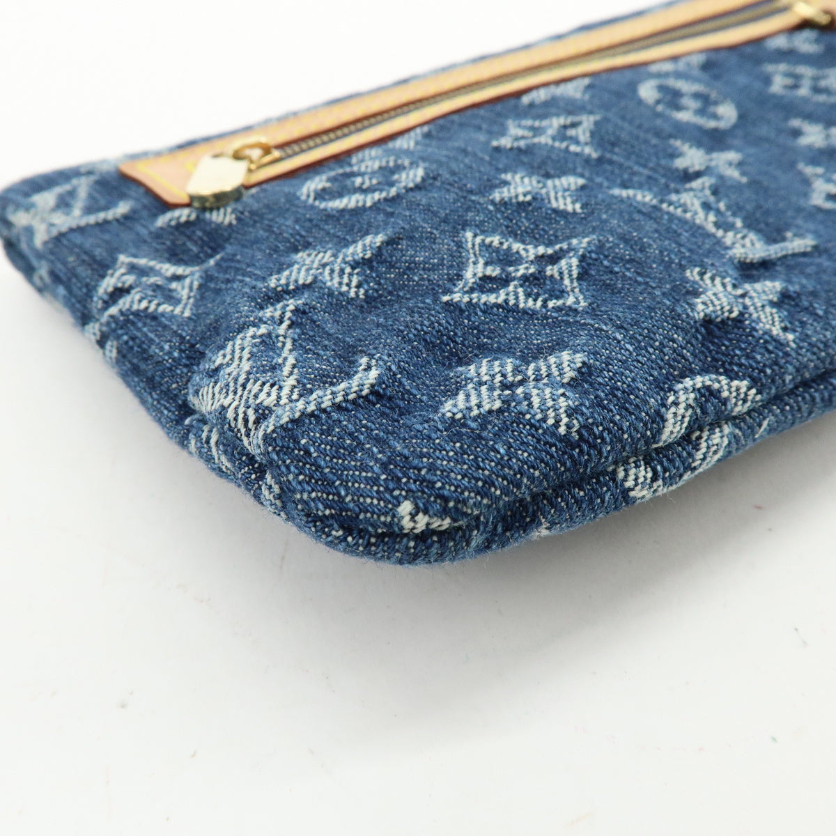 Louis Vuitton Monogram Denim Pochette Plat Pouch Clutch Bag M95007