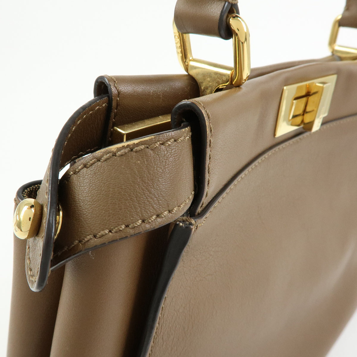 FENDI Peekaboo Pequin Leathe 2Way Hand Bag Shoulder Bag Brown 8BN290