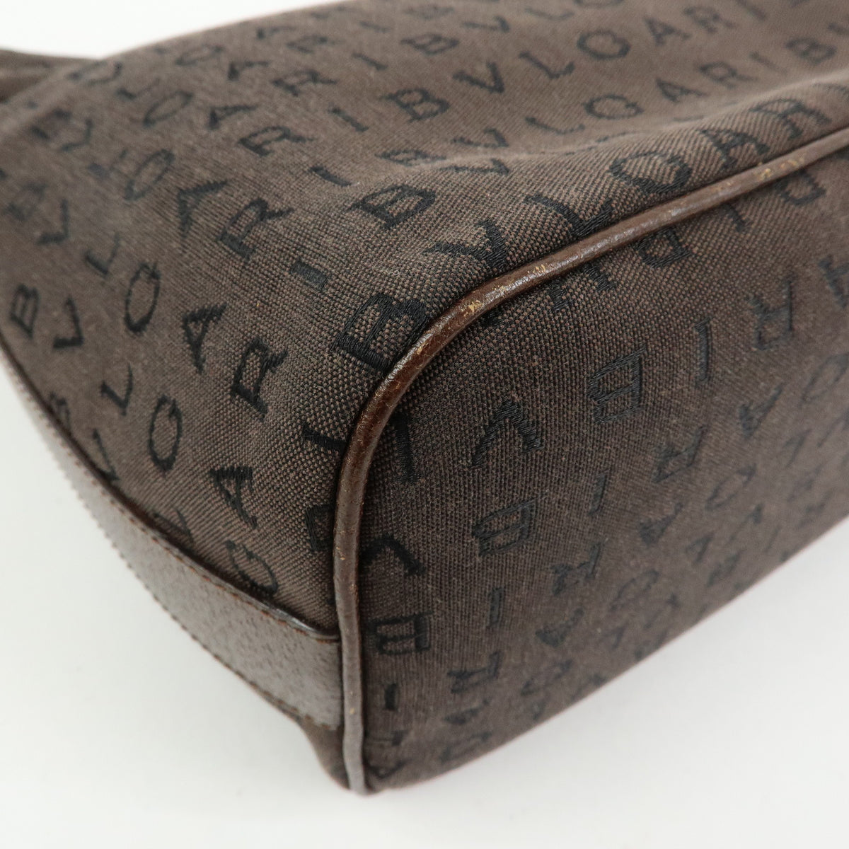 BVLGARI Logomania Canvas Leather Shoulder Bag Hand Bag Brown