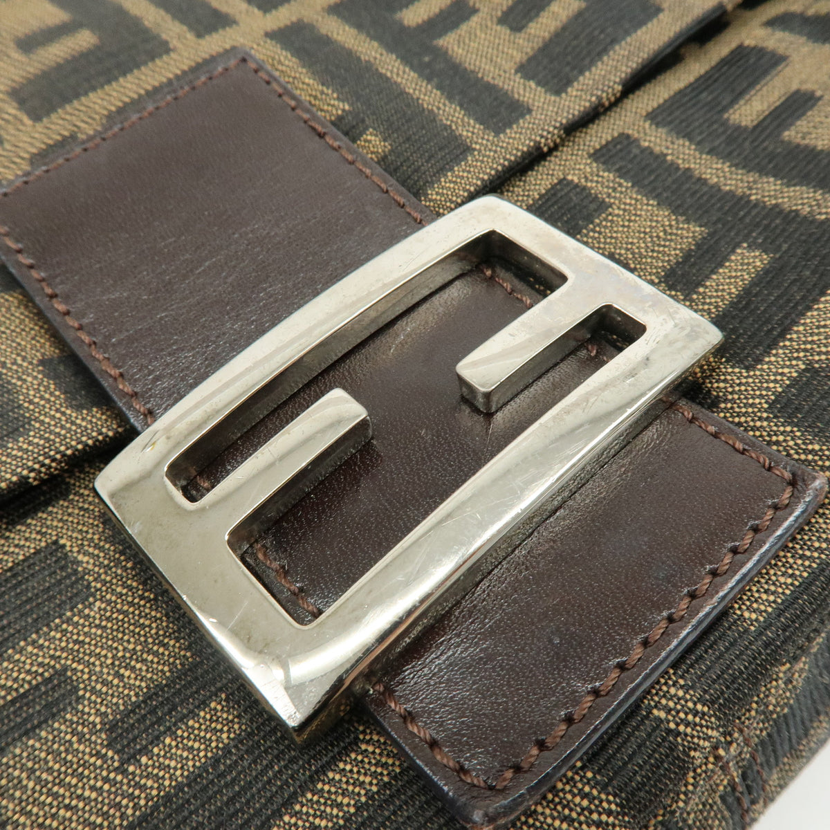 FENDI Mamma Baguette Zucca Jacquard Canvas Leather Shoulder Bag 26325