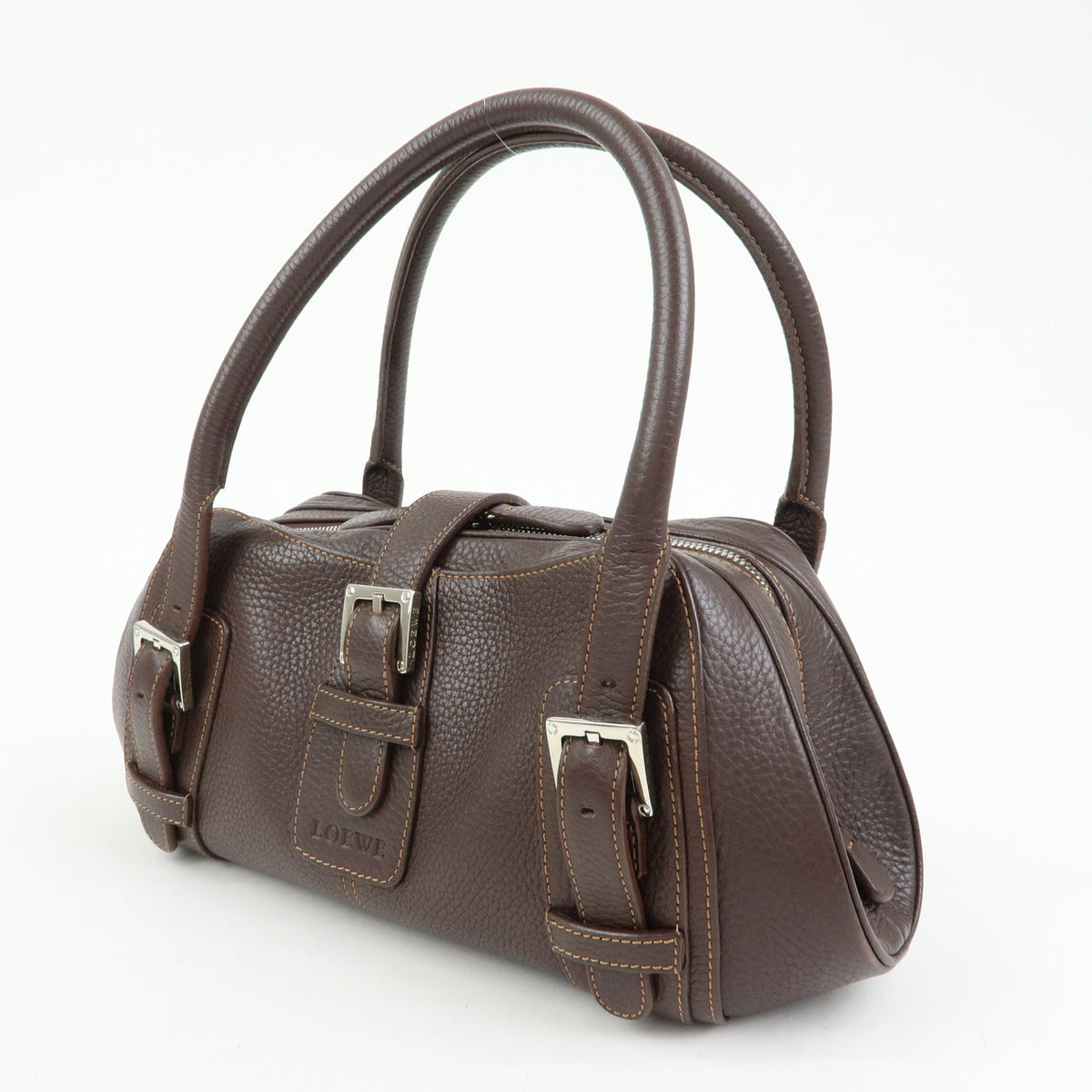 LOEWE Senda Leather Hand Bag Dark Brown