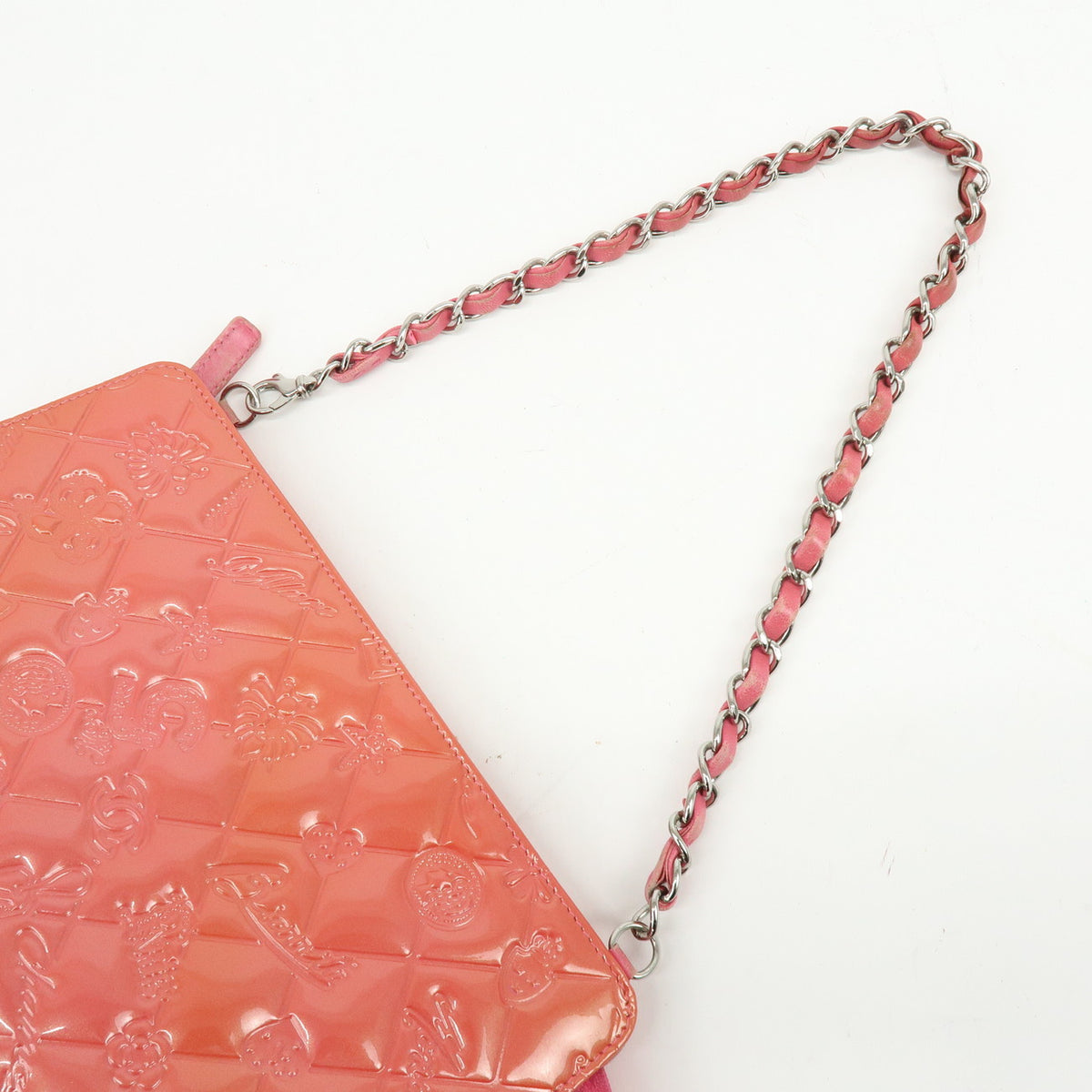 CHANEL Icon Line Patent Leather Chain Shoulder Bag Pink A37156