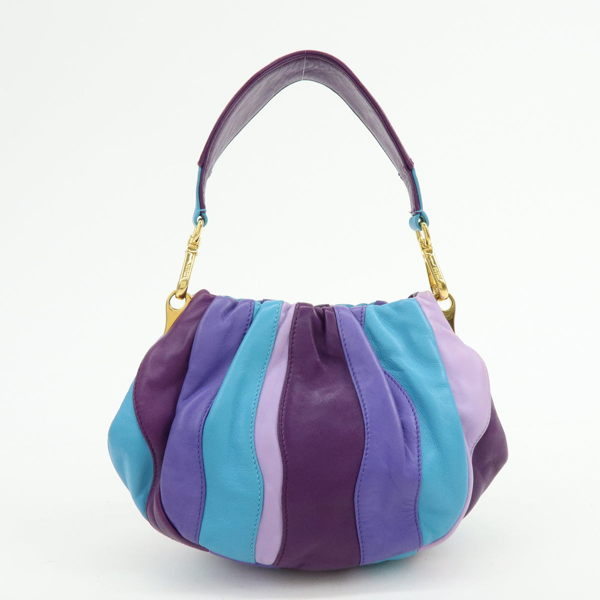 PRADA Logo Leather 2Way Shoulder Bag Hand Bag Purple Turquoise Blue